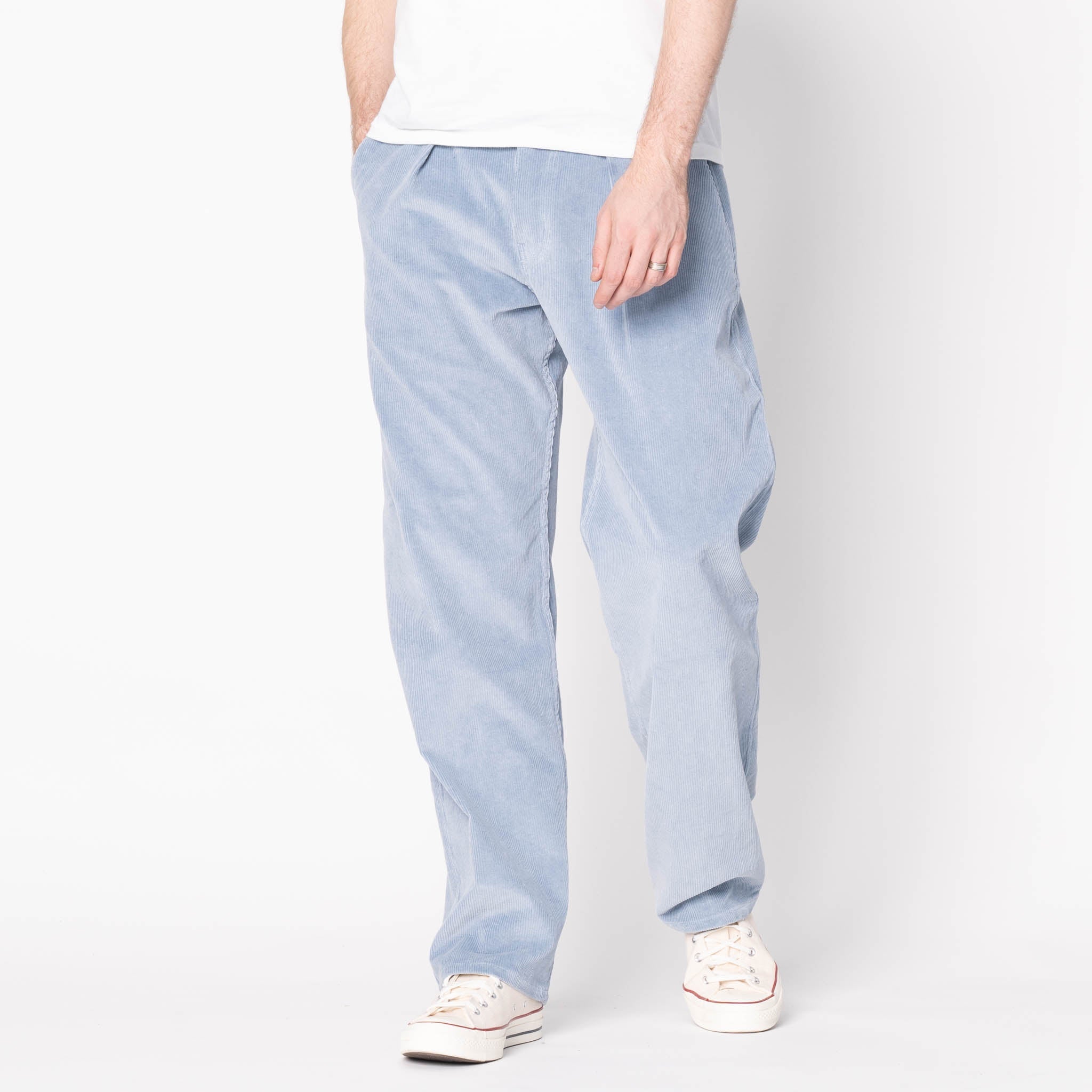 Pleated Trouser - Faded Corduroy Organic - Pale Indigo by Naked & Famous Denim