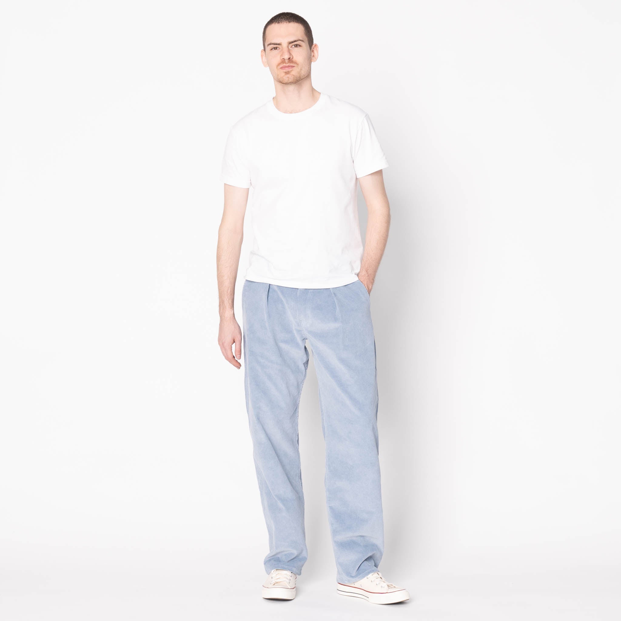 Pleated Trouser - Faded Corduroy Organic - Pale Indigo by Naked & Famous Denim