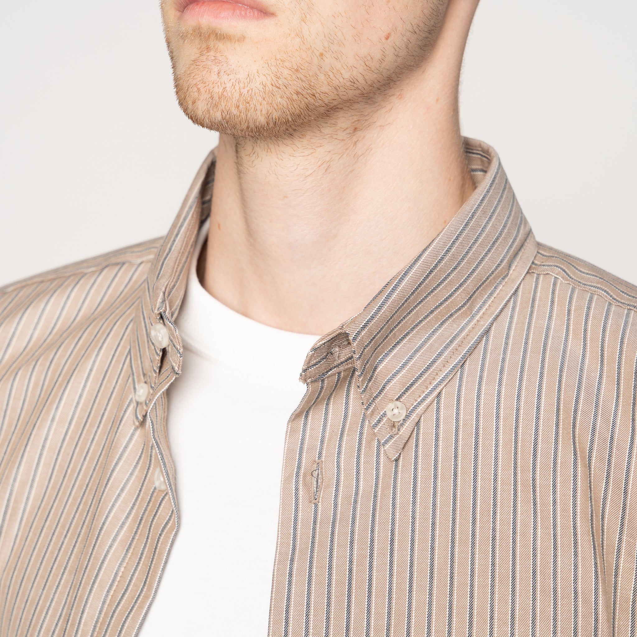 Easy Shirt - Soft Finish Classic Stripe - Taupe by Naked & Famous Denim