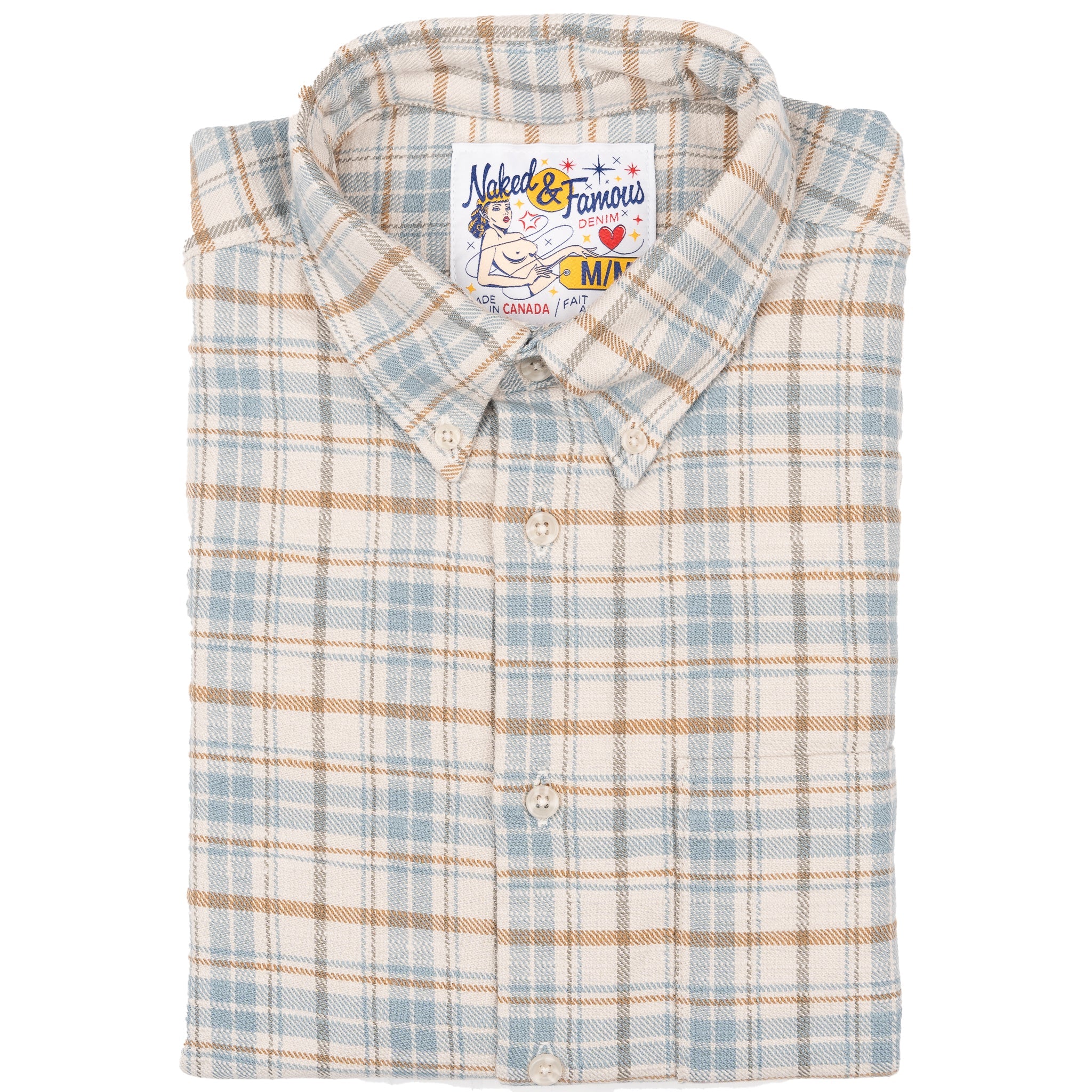 Easy Shirt - Big Slub Check Flannel - Pale Blue by Naked & Famous Denim