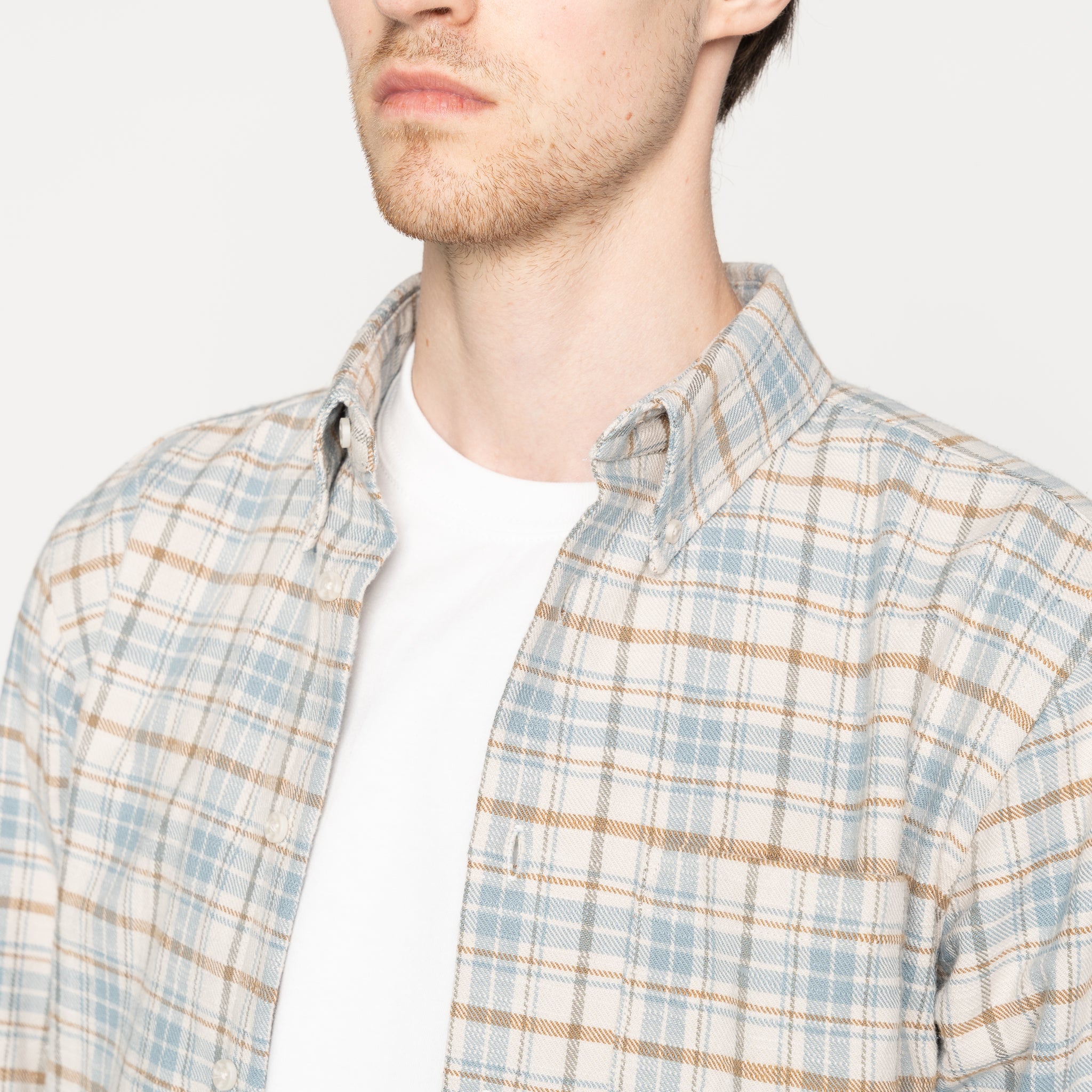 Easy Shirt - Big Slub Check Flannel - Pale Blue by Naked & Famous Denim