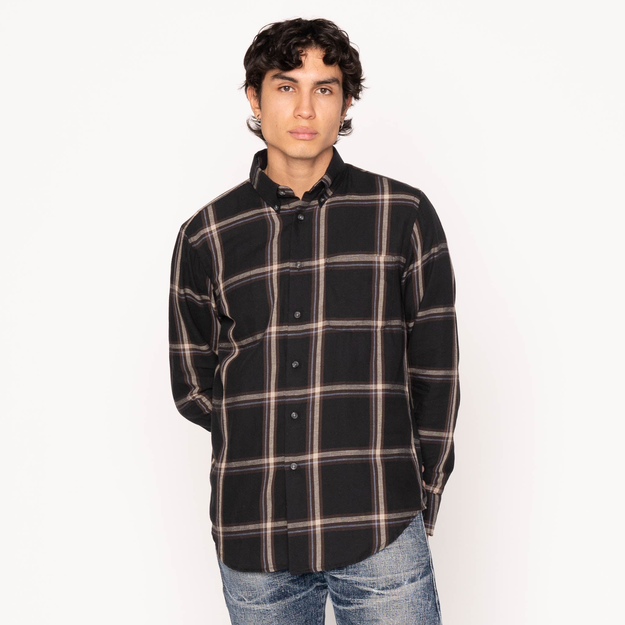 Easy Shirt - Hemp Blend Check - Black by Naked & Famous Denim