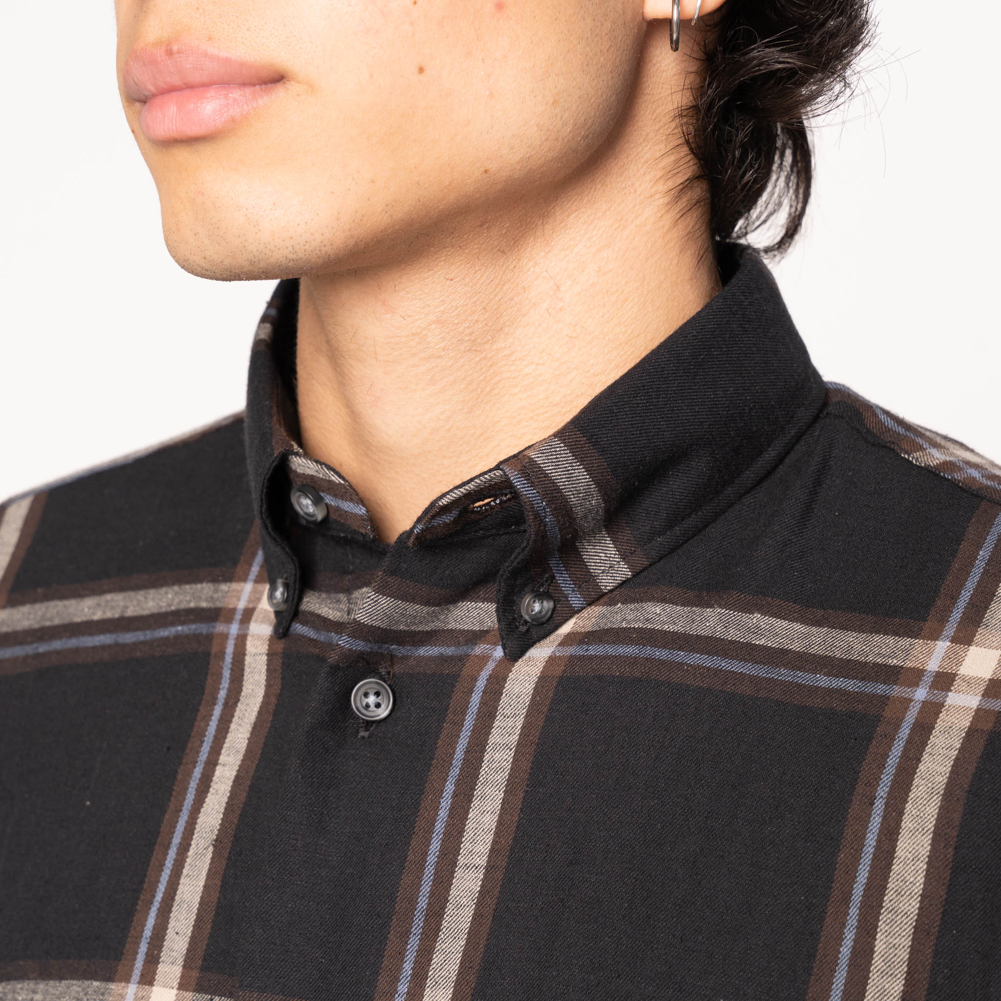 Easy Shirt - Hemp Blend Check - Black by Naked & Famous Denim