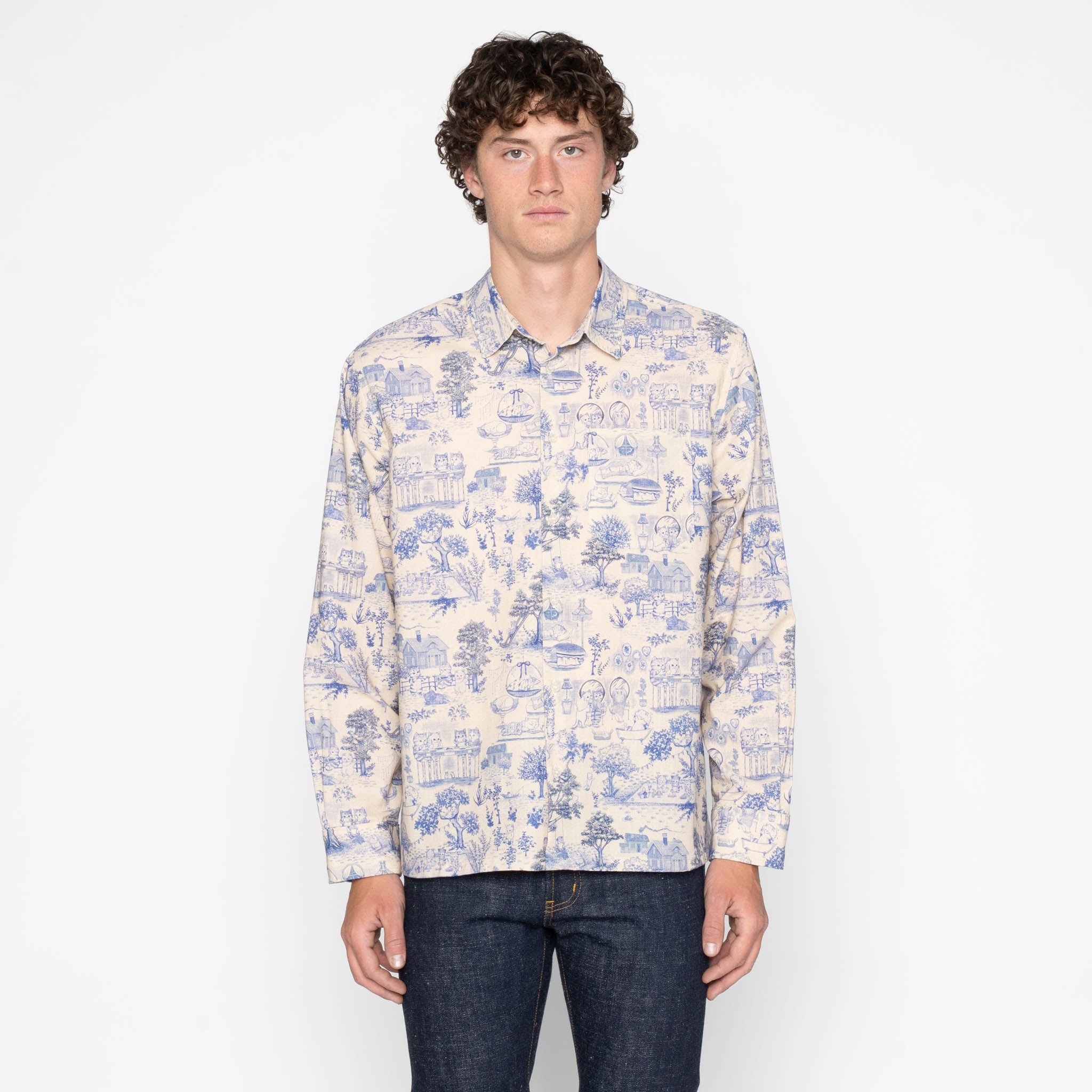 True Shirt - Linen Cats - Blue by Naked & Famous Denim