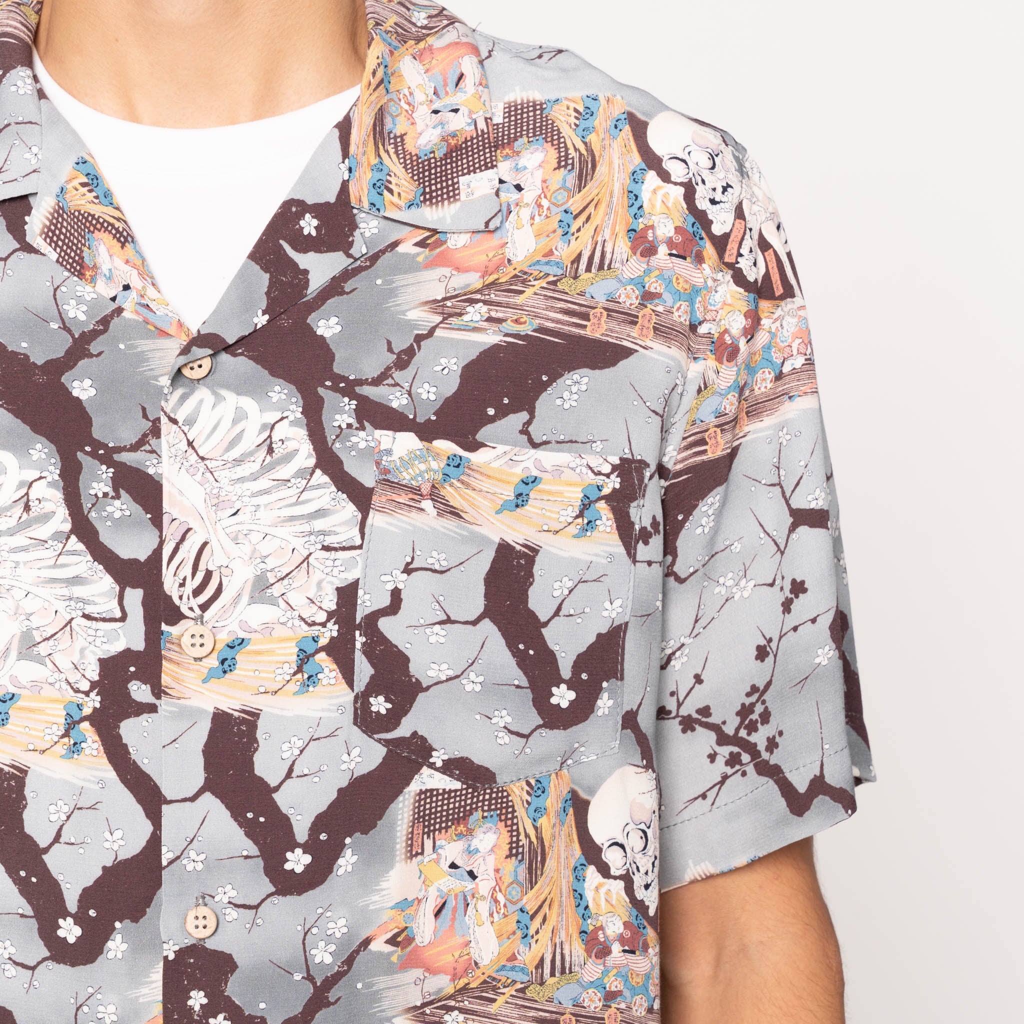 Aloha Shirt - Skeletons - Pale Blue by Naked & Famous Denim