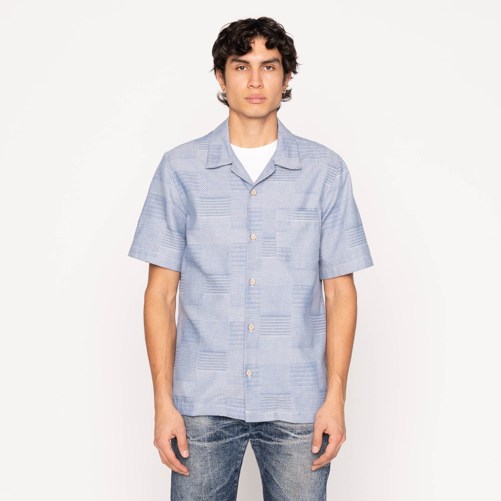 Aloha Shirt - Dobby Patchwork - Pale Blue by Naked & Famous Denim