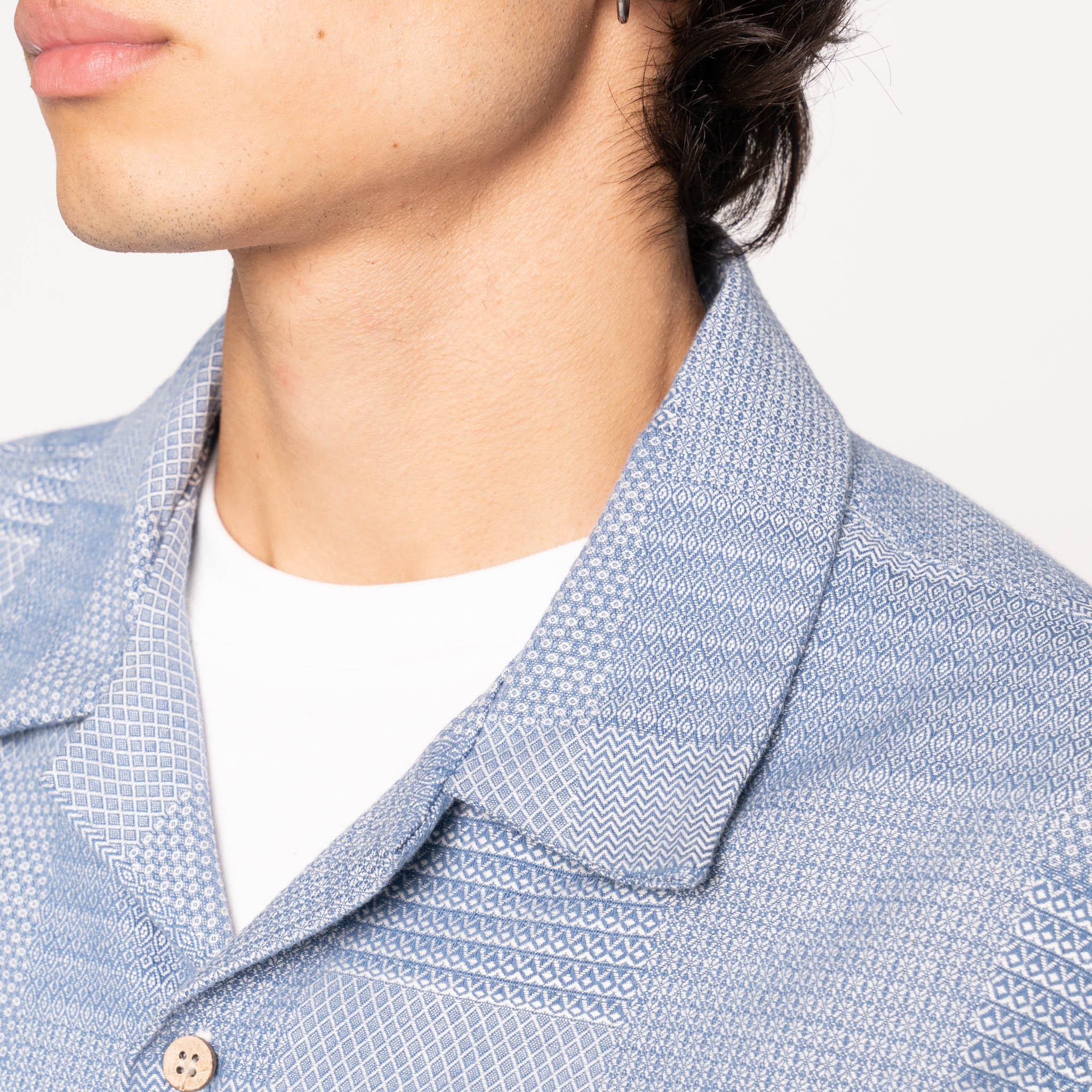 Aloha Shirt - Dobby Patchwork - Pale Blue by Naked & Famous Denim