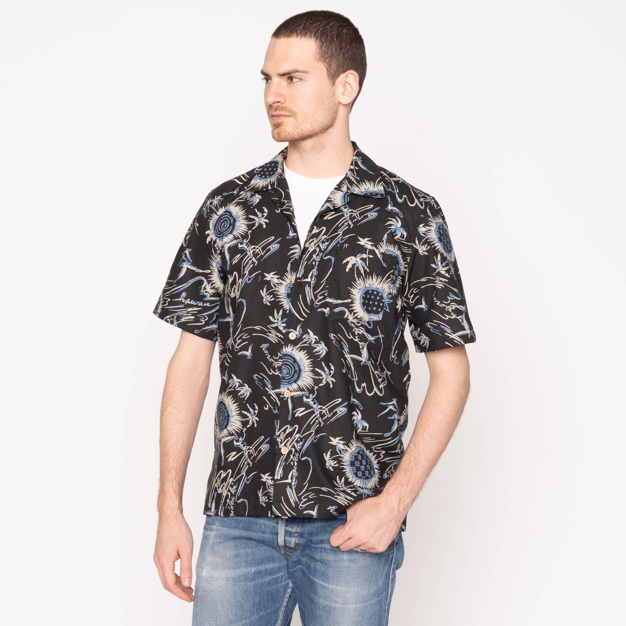 Aloha Shirt - Waikiki Waves - Black by Naked & Famous Denim
