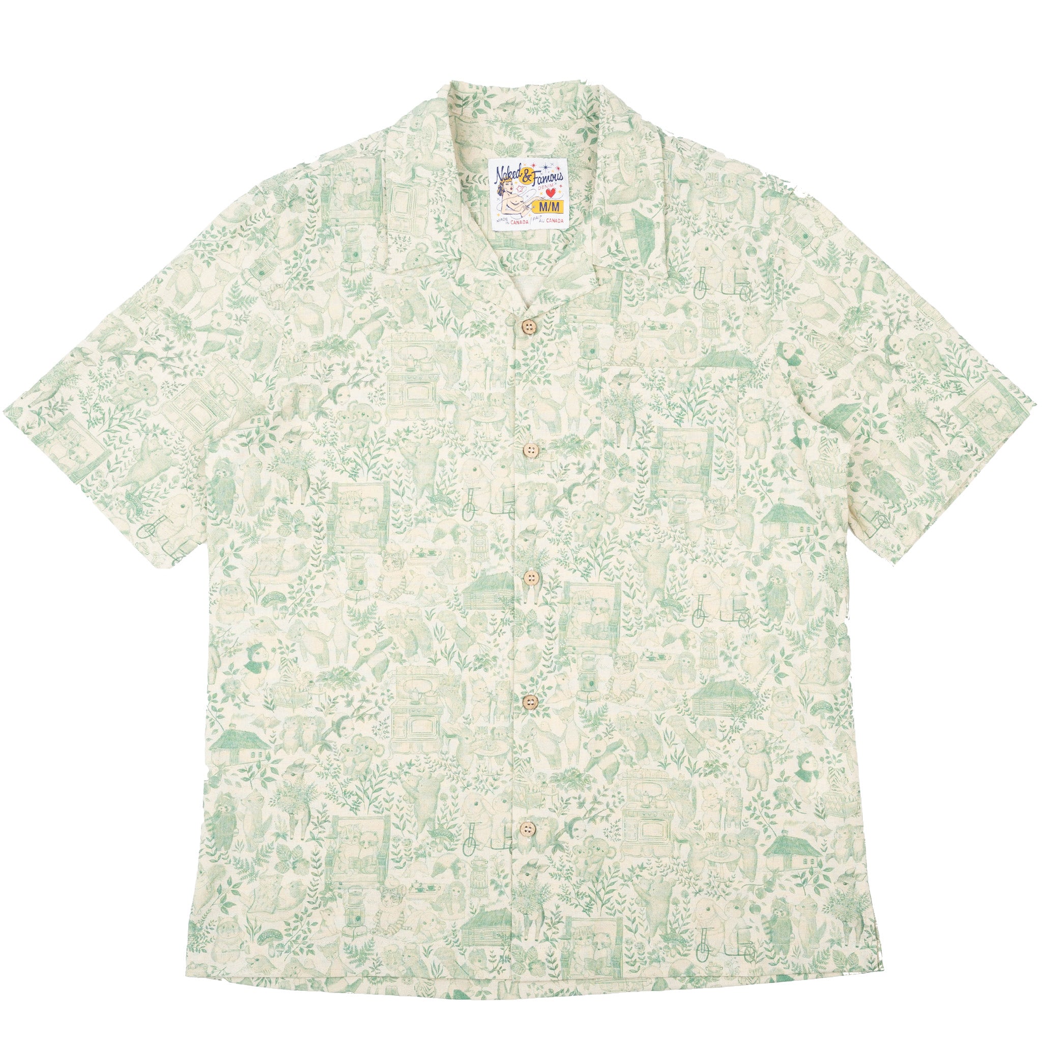 Aloha Shirt - Linen Animals - Green by Naked & Famous Denim