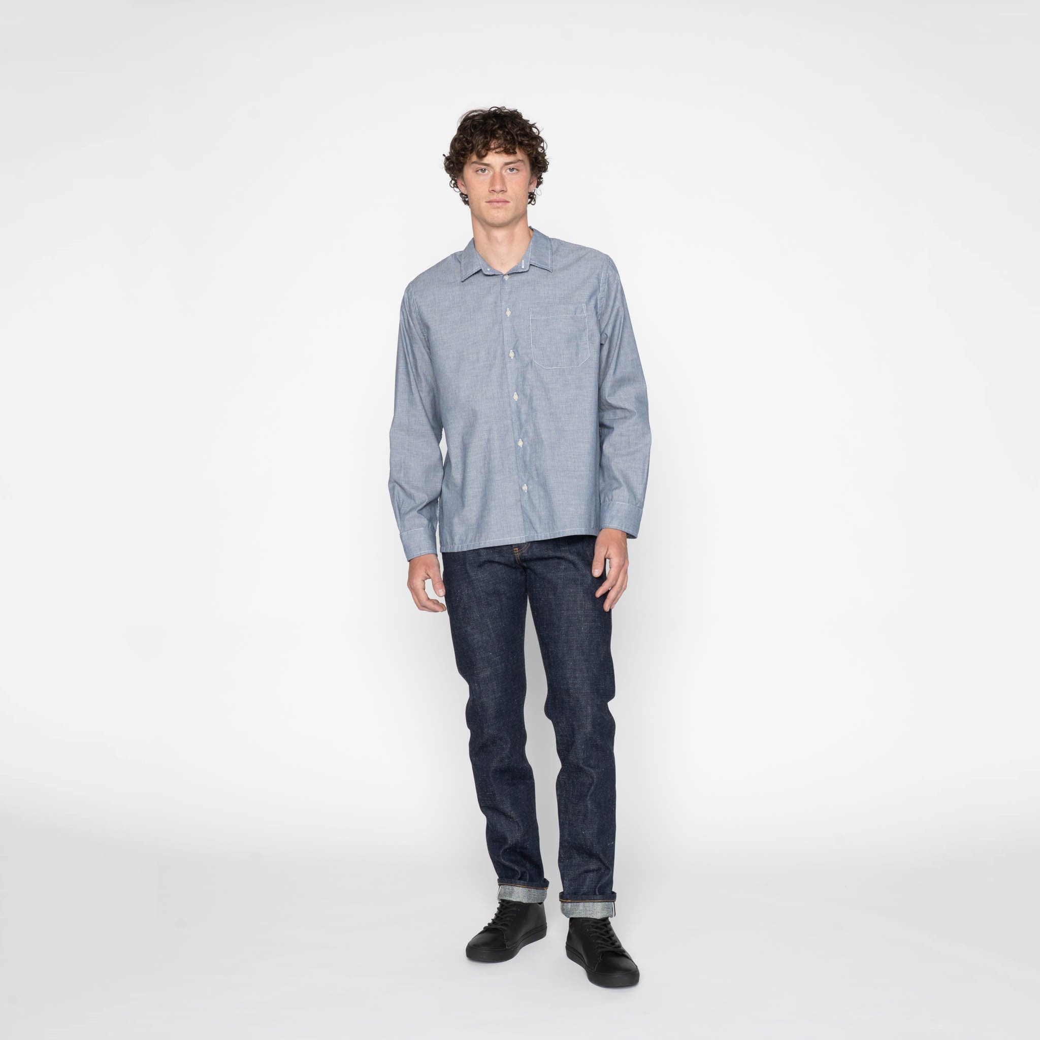 True Shirt - Indigo Stripe Selvedge - Indigo by Naked & Famous Denim