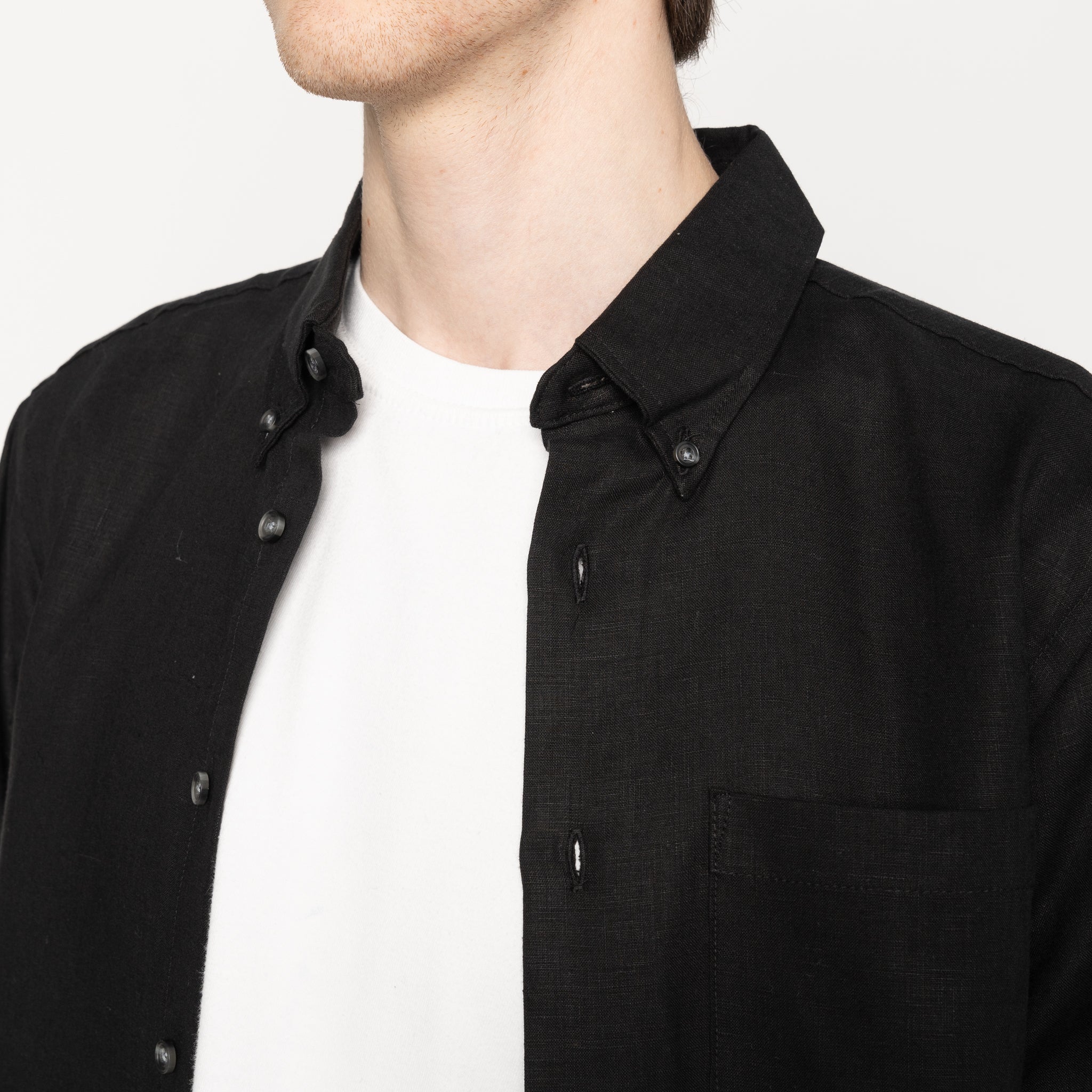 Easy Shirt - French Linen Fine Canvas - Black by Naked & Famous Denim