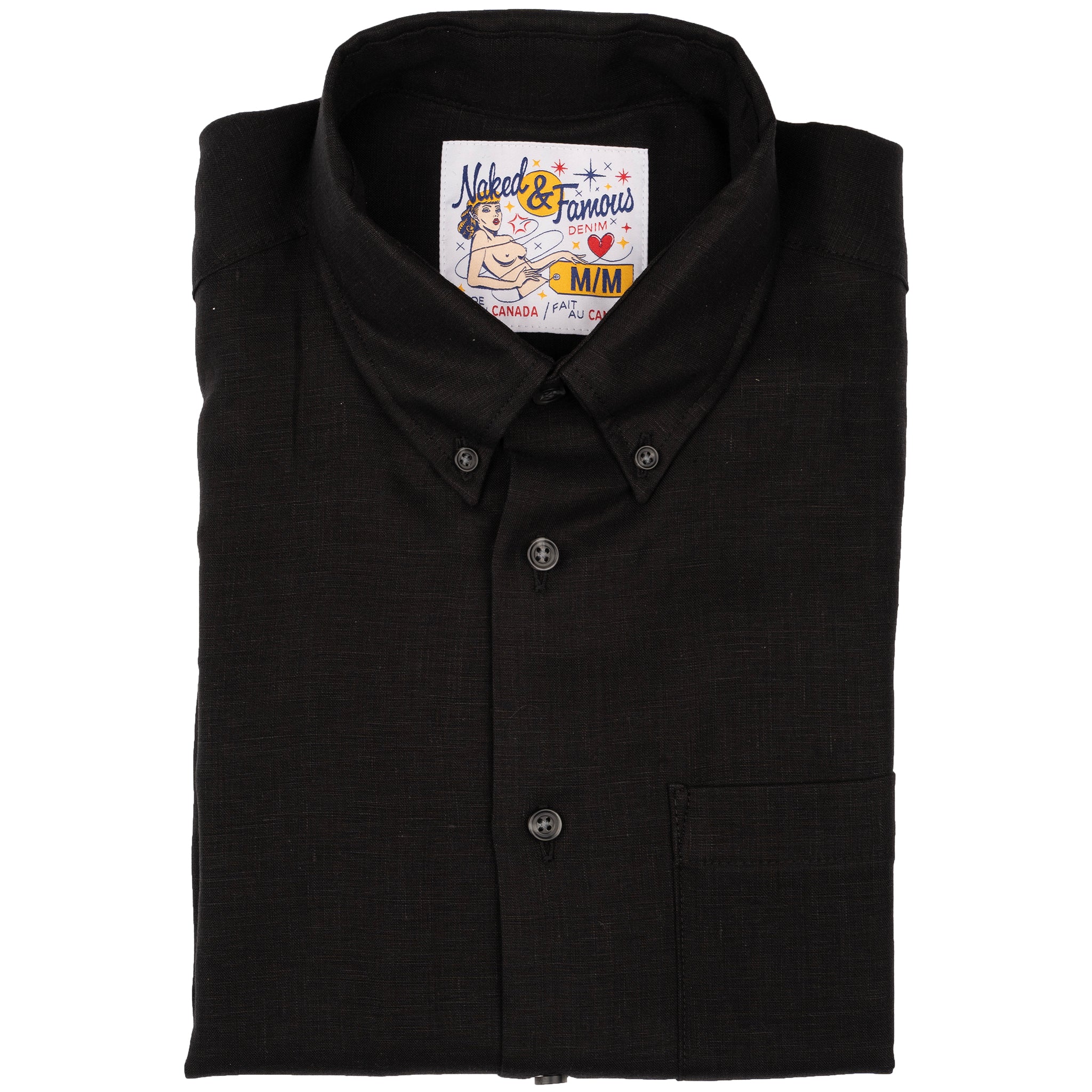 Easy Shirt - French Linen Fine Canvas - Black by Naked & Famous Denim