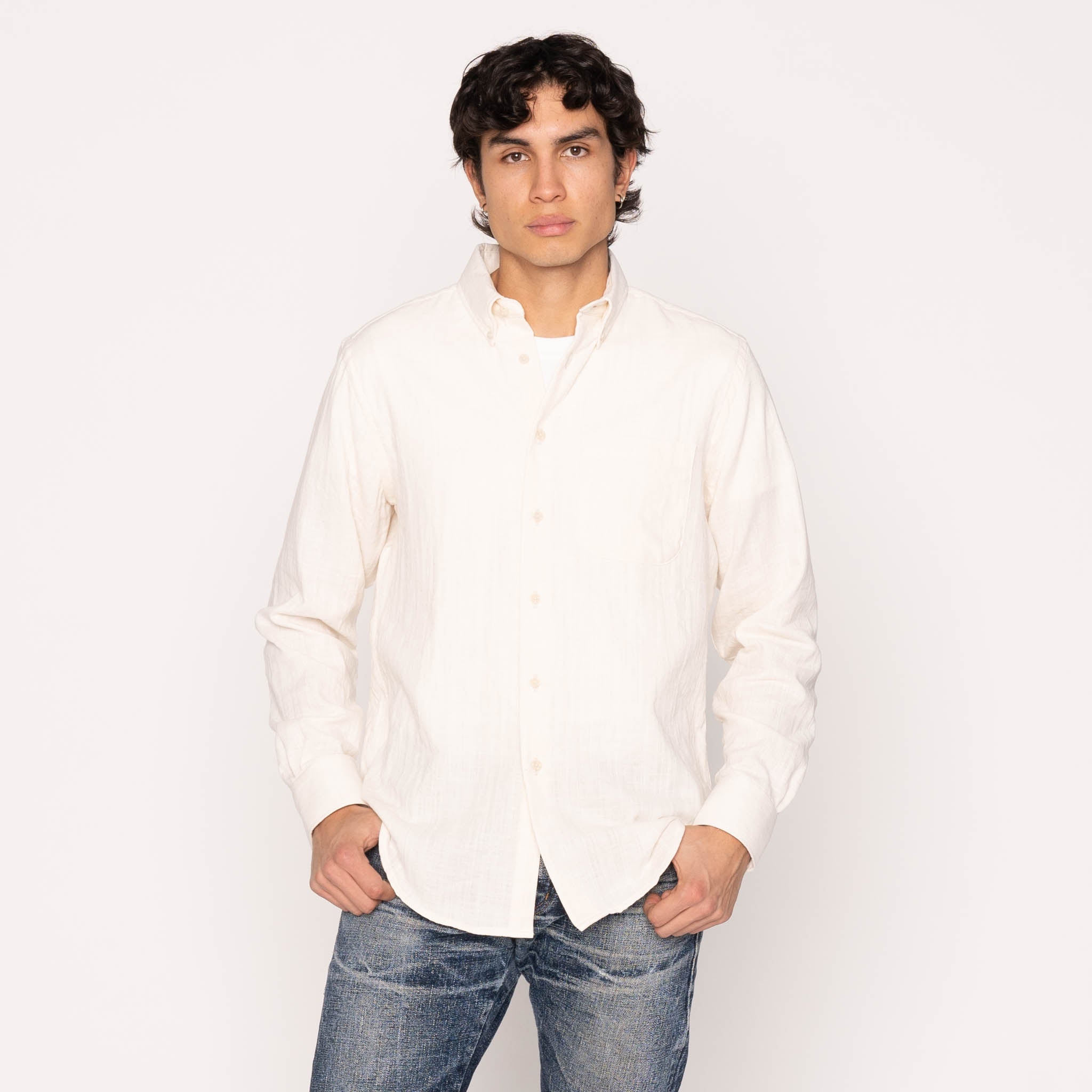 Easy Shirt - Double Weave Slub Gauze- White by Naked & Famous Denim