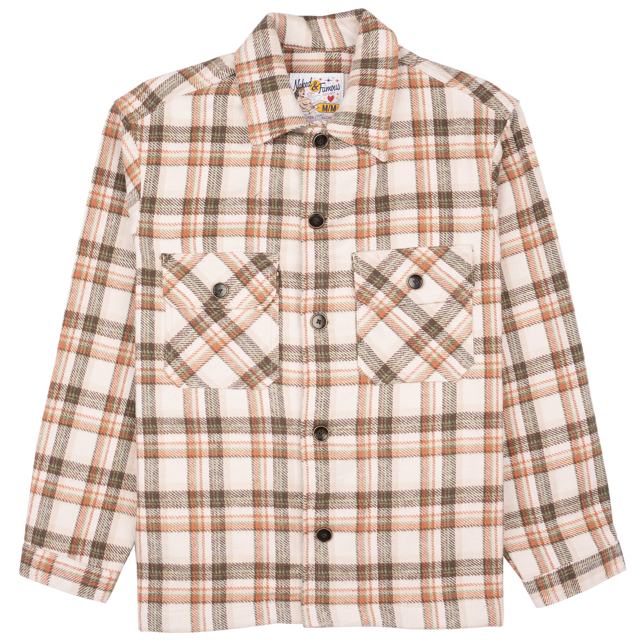 Over Shirt - Triple Yarn Twill Check Brush - Beige by Naked & Famous Denim