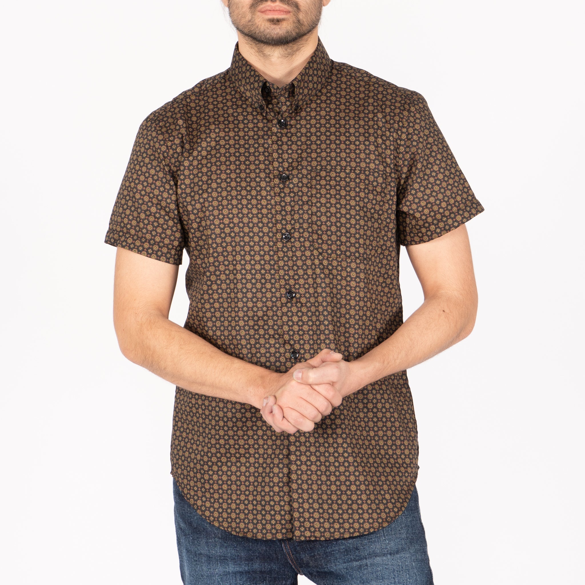 Short Sleeve Easy Shirt - Medallions Print - Black by Naked & Famous Denim