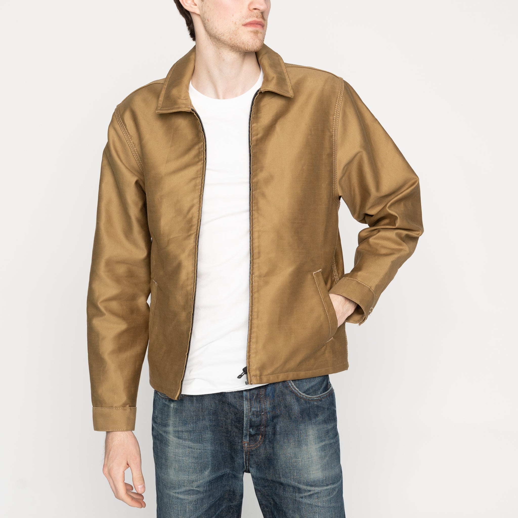 Zip Jacket - Brushed Jungle Cloth - Tan by Naked & Famous Denim