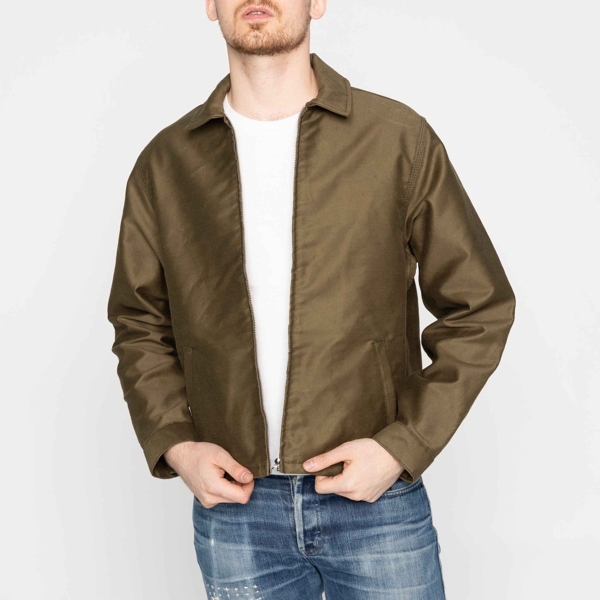 Zip Jacket - Brushed Jungle Cloth - Army by Naked & Famous Denim