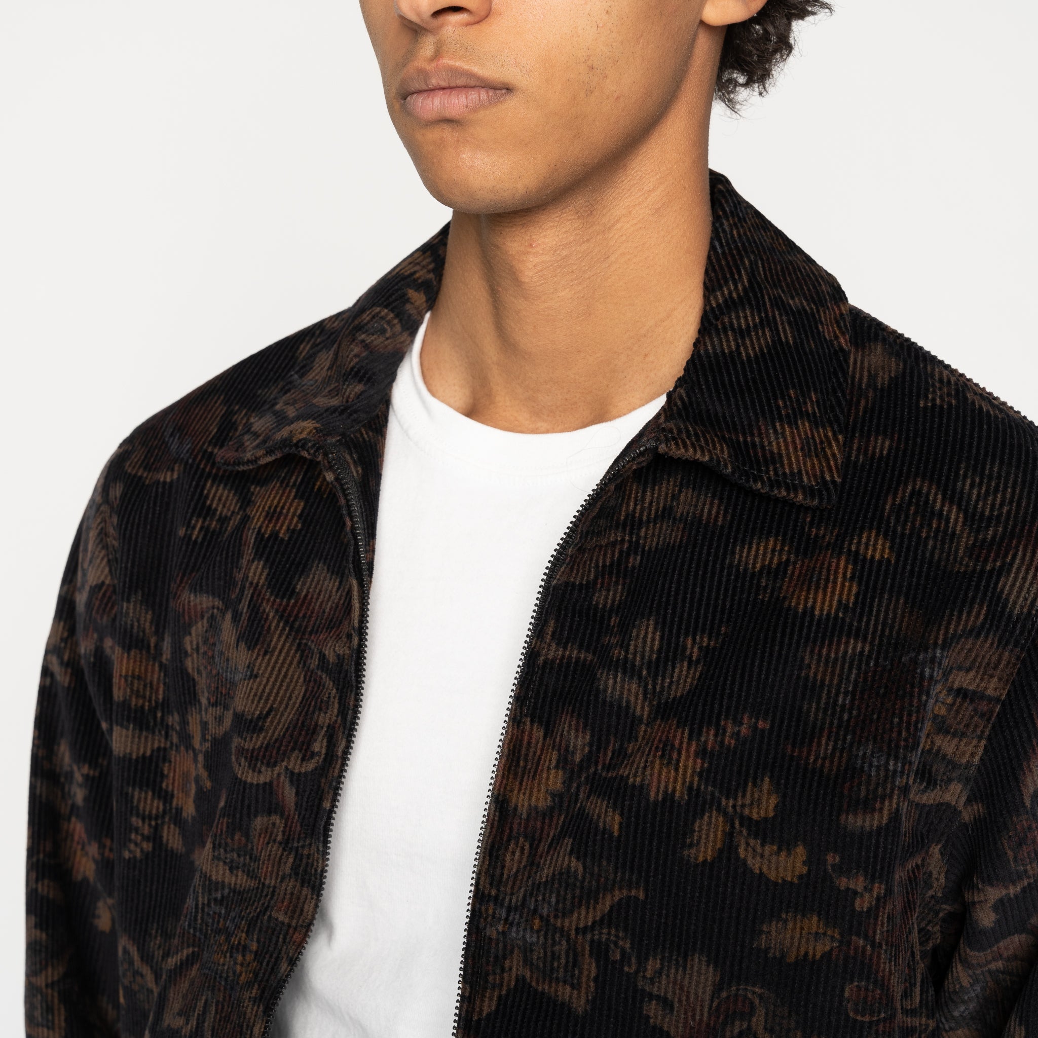 Zip Jacket - Paisley Corduroy - Black by Naked & Famous Denim