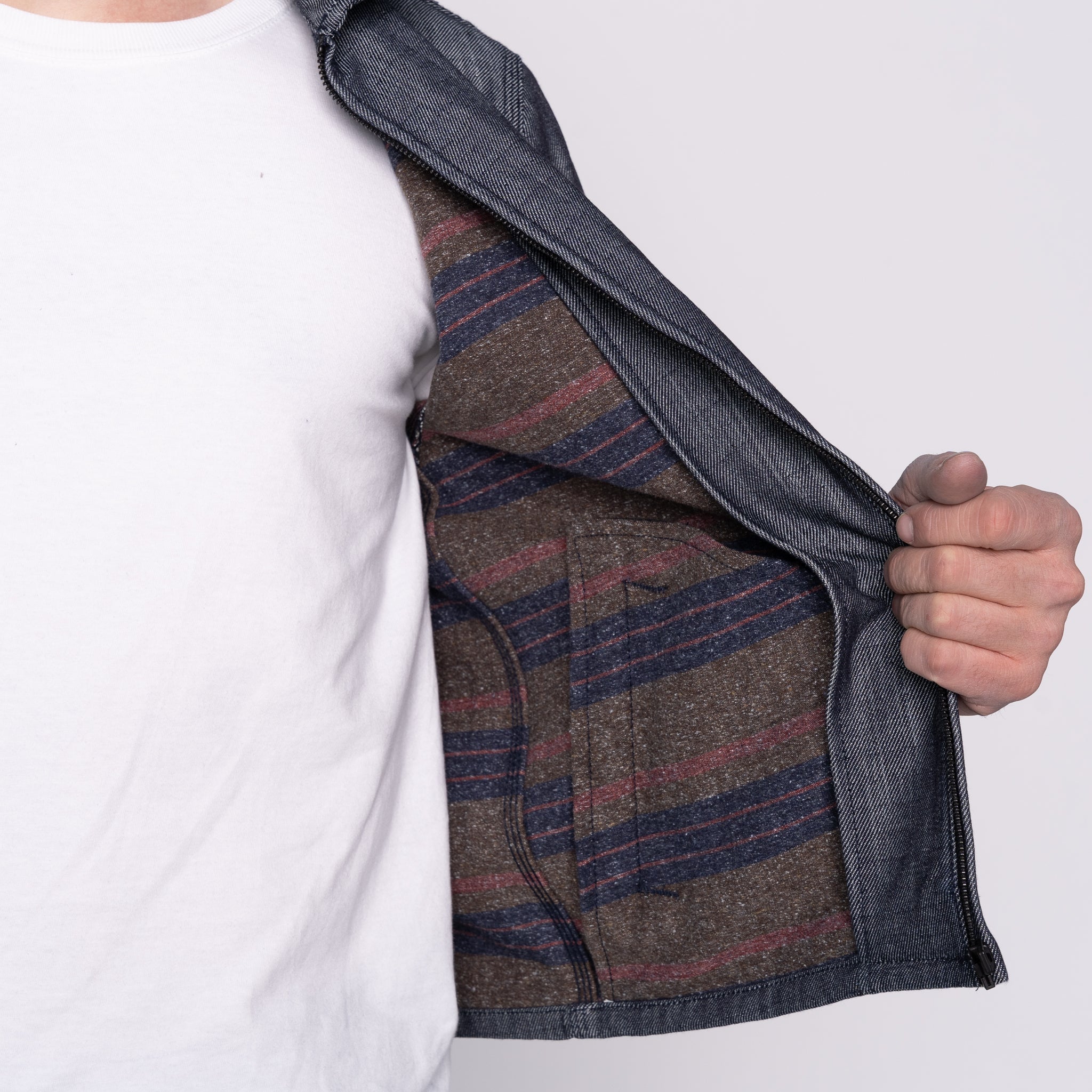 Zip Jacket - Blanket Lined Indigo x White by Naked & Famous Denim