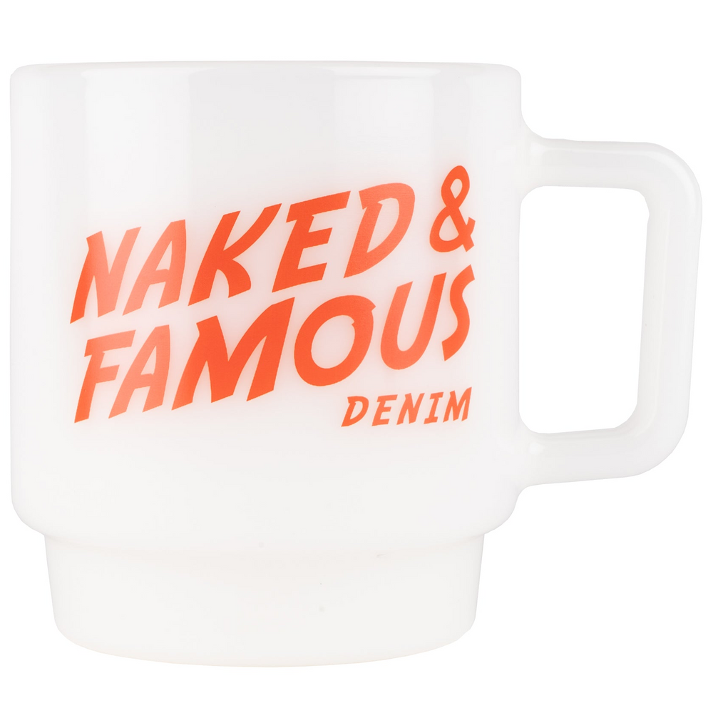 Milk Glass Stackable Mug - White with Red Logo by Naked & Famous Denim