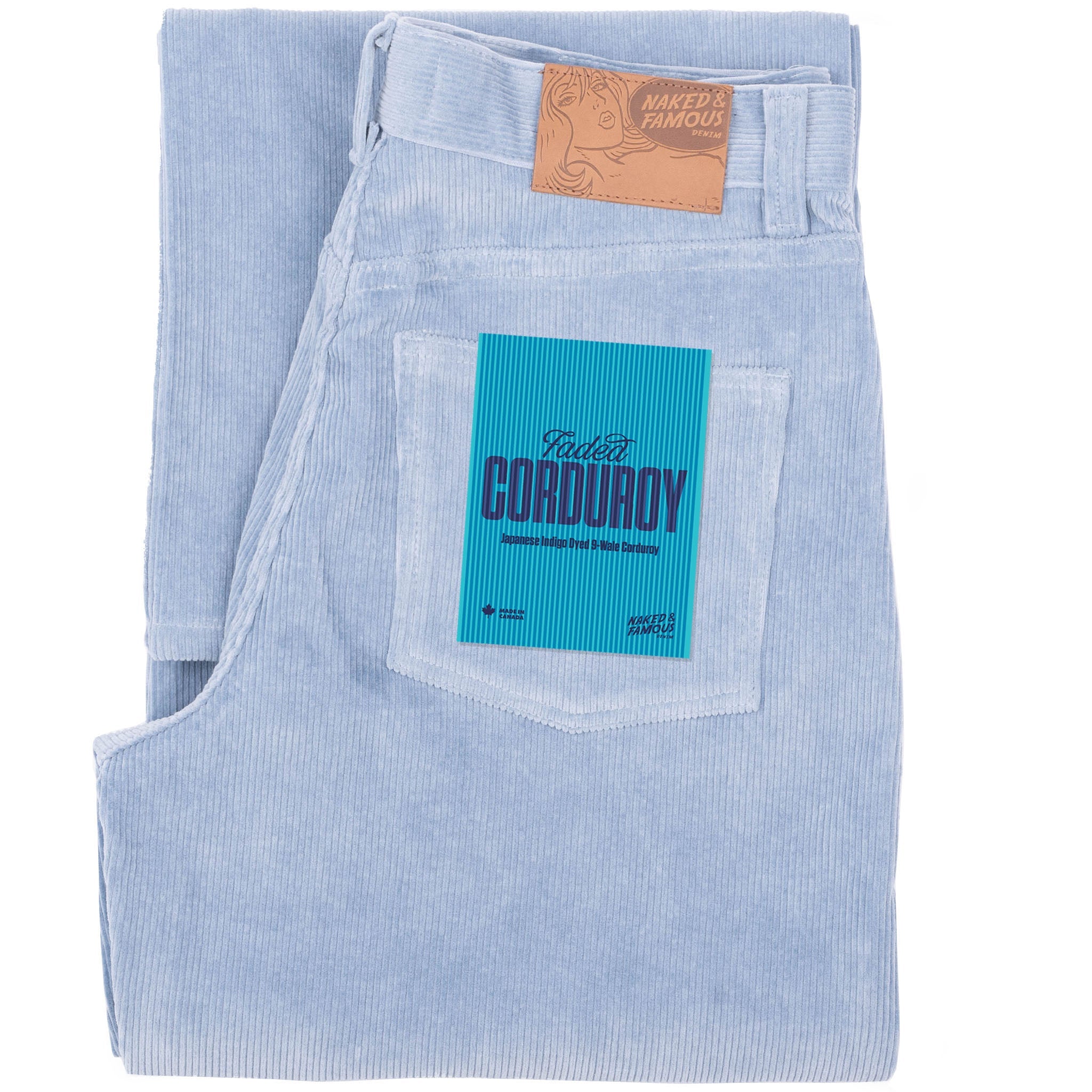 Wide Wild West - Organic Faded Corduroy - Pale Indigo by Naked & Famous Denim