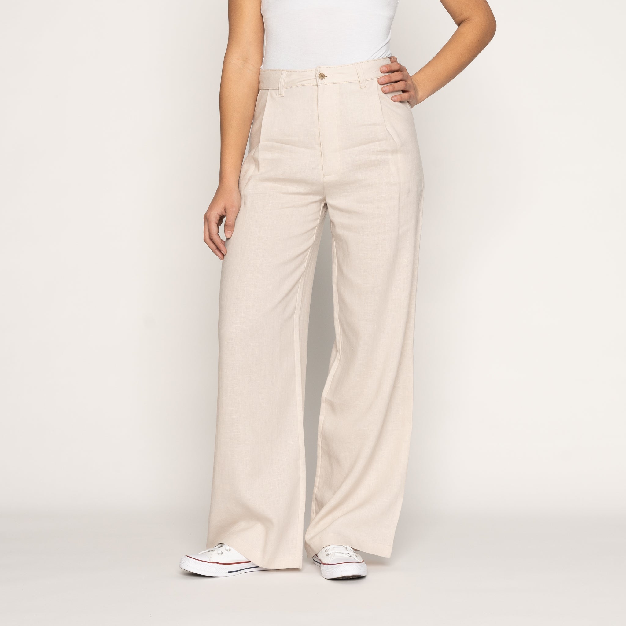 Relaxed Pleated Trouser - French Linen Fine Canvas - Ecru by Naked & Famous Denim