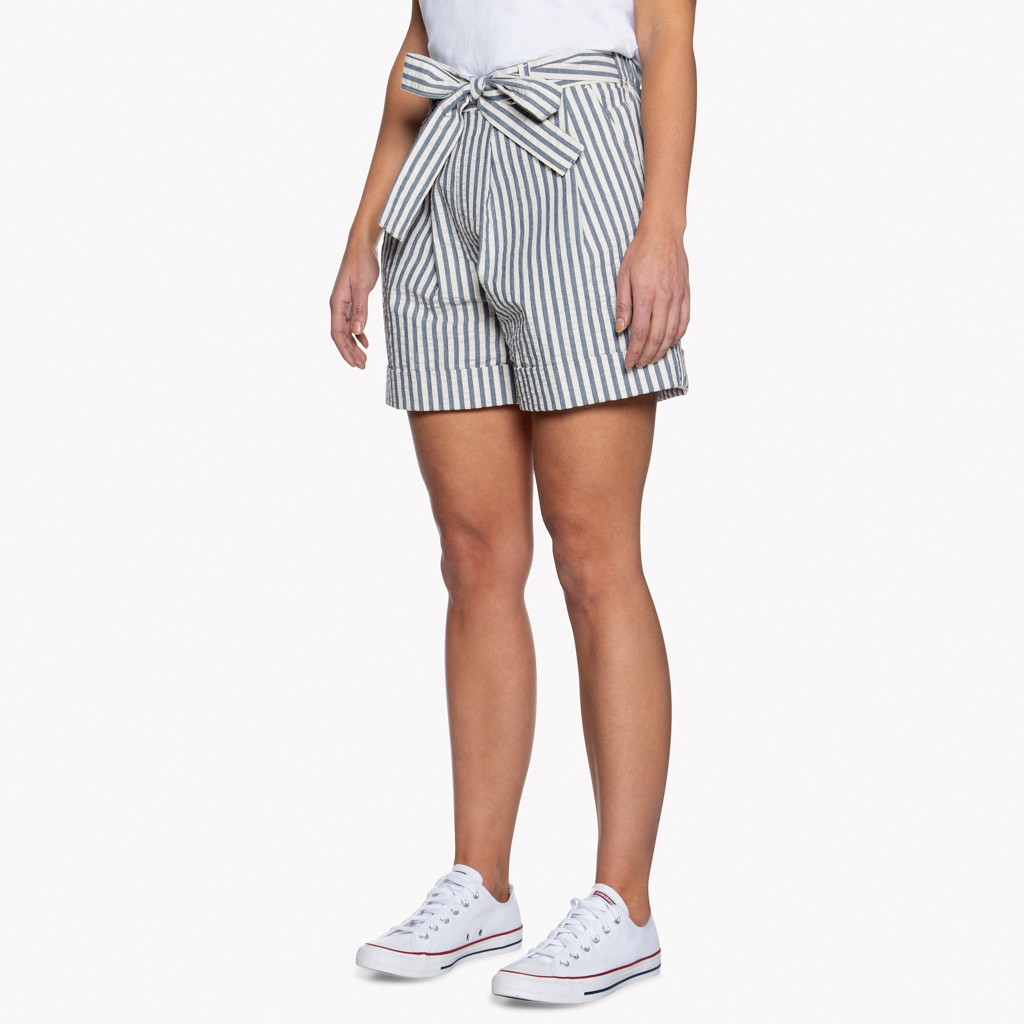 Wide Cuffed Short - Seersucker Stripe - Blue/Cream by Naked & Famous Denim