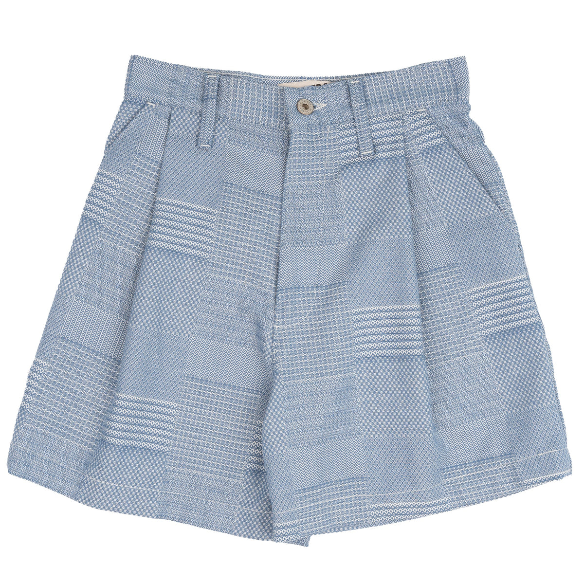 Twin Pleat Short - Dobby Patchwork - Pale Blue by Naked & Famous Denim