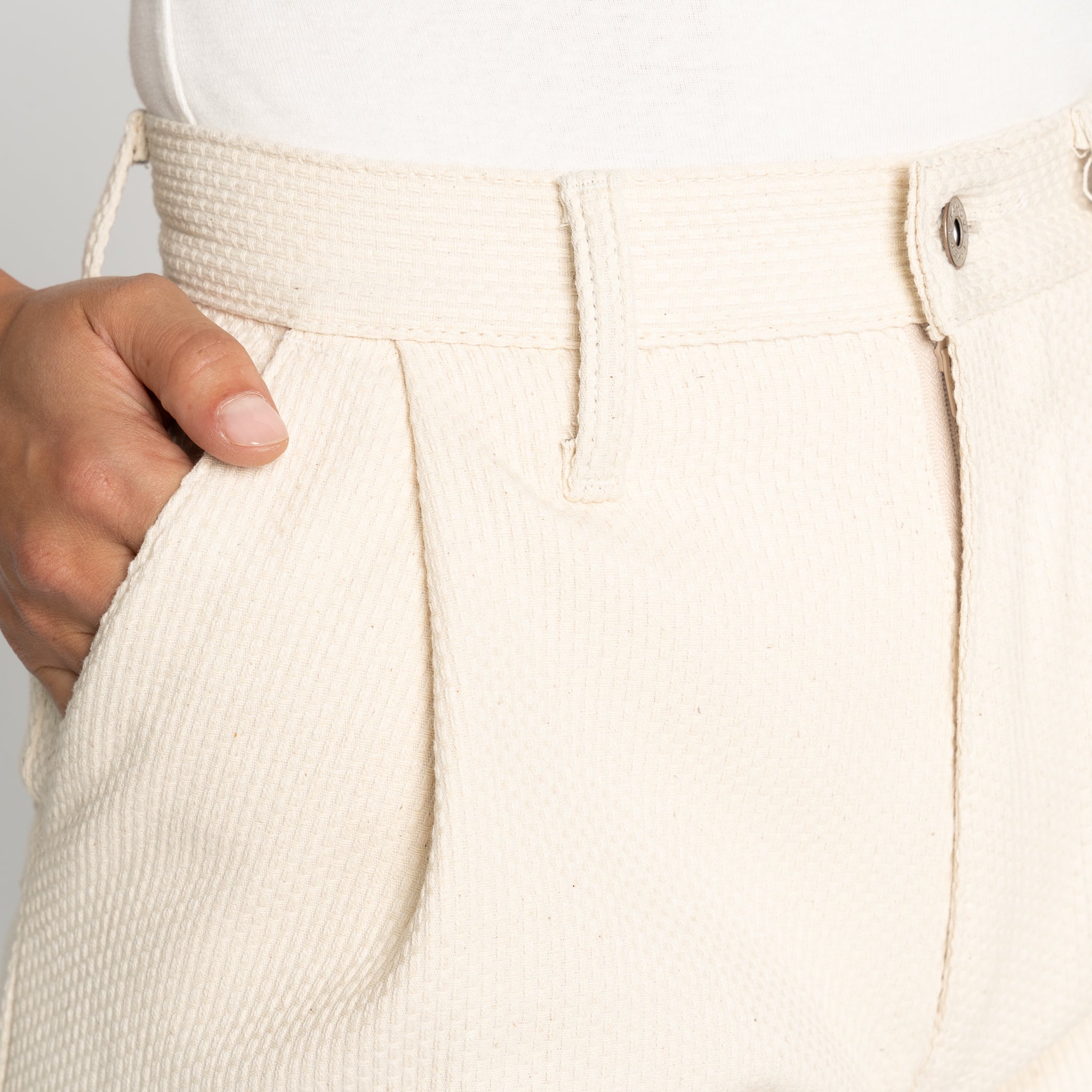 Twin Pleat Short - Judo Sashiko - Ecru by Naked & Famous Denim