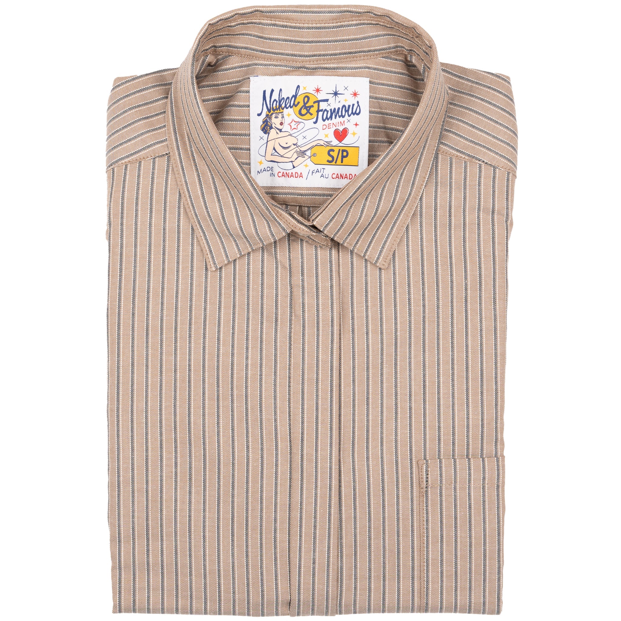 Roomy Shirt - Soft Finish Classic Stripe - Taupe by Naked & Famous Denim