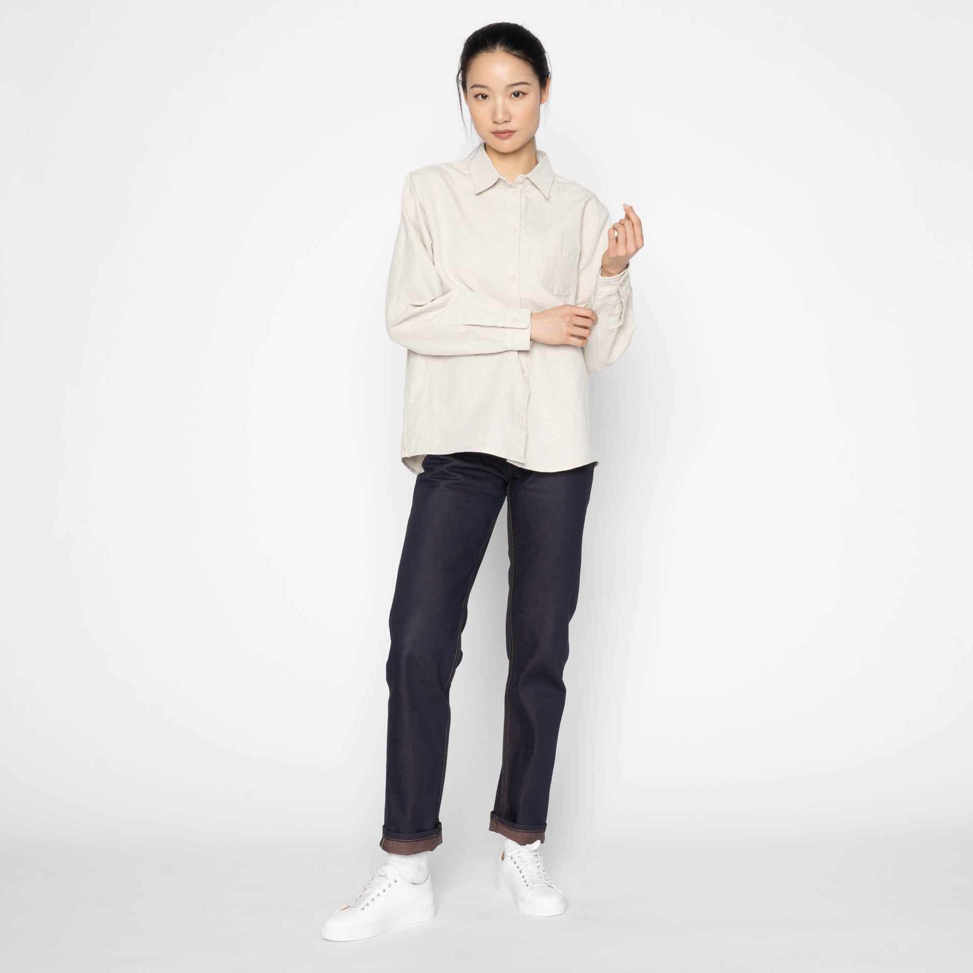 Judy Shirt - Linen Blend Denim - Ecru by Naked & Famous Denim