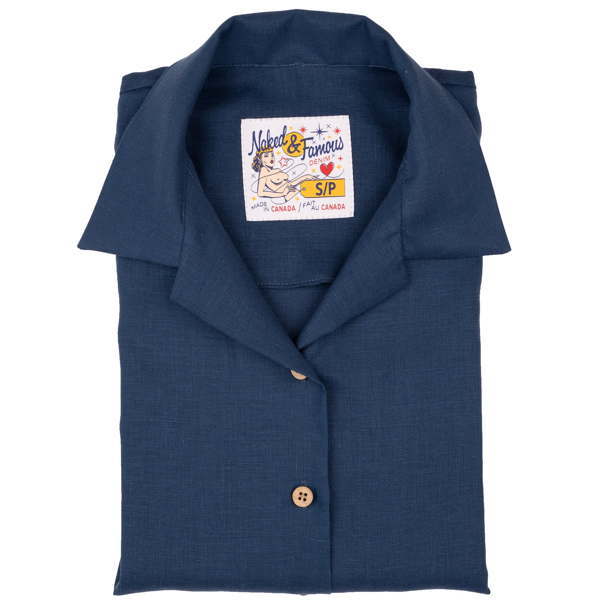 Camp Collar Shirt - French Linen Fine Canvas - Blue by Naked & Famous Denim