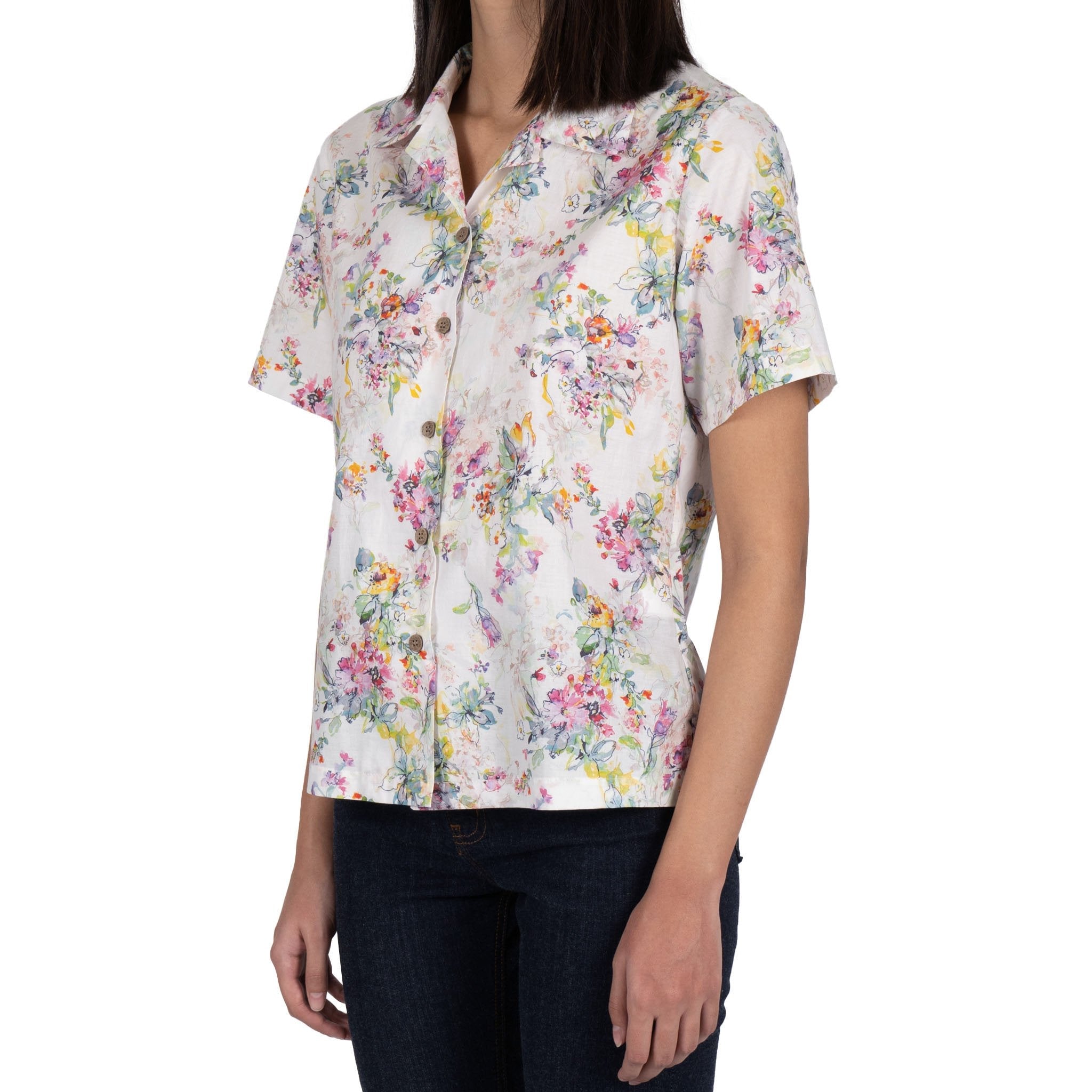 Camp Collar Shirt - Flower Painting - White by Naked & Famous Denim