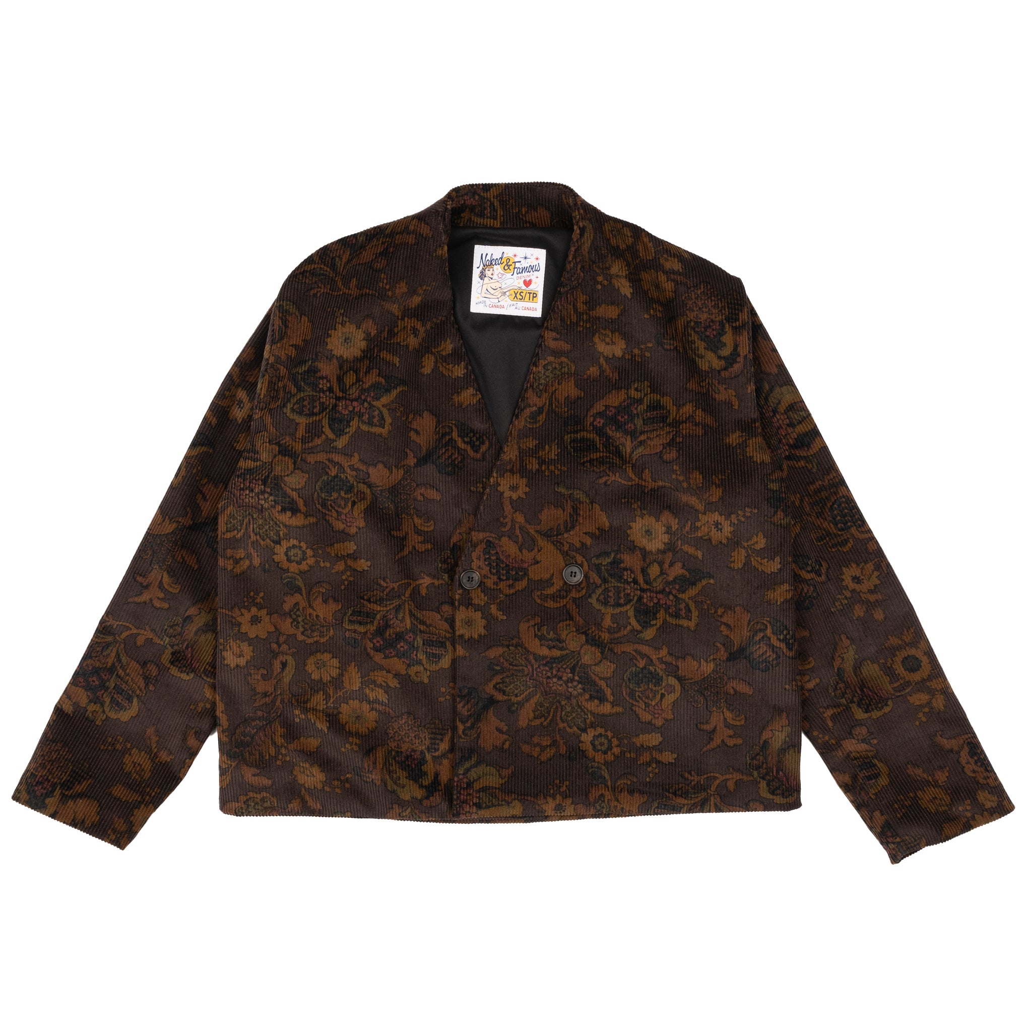 Collarless Jacket - Paisley Corduroy - Brown by Naked & Famous Denim