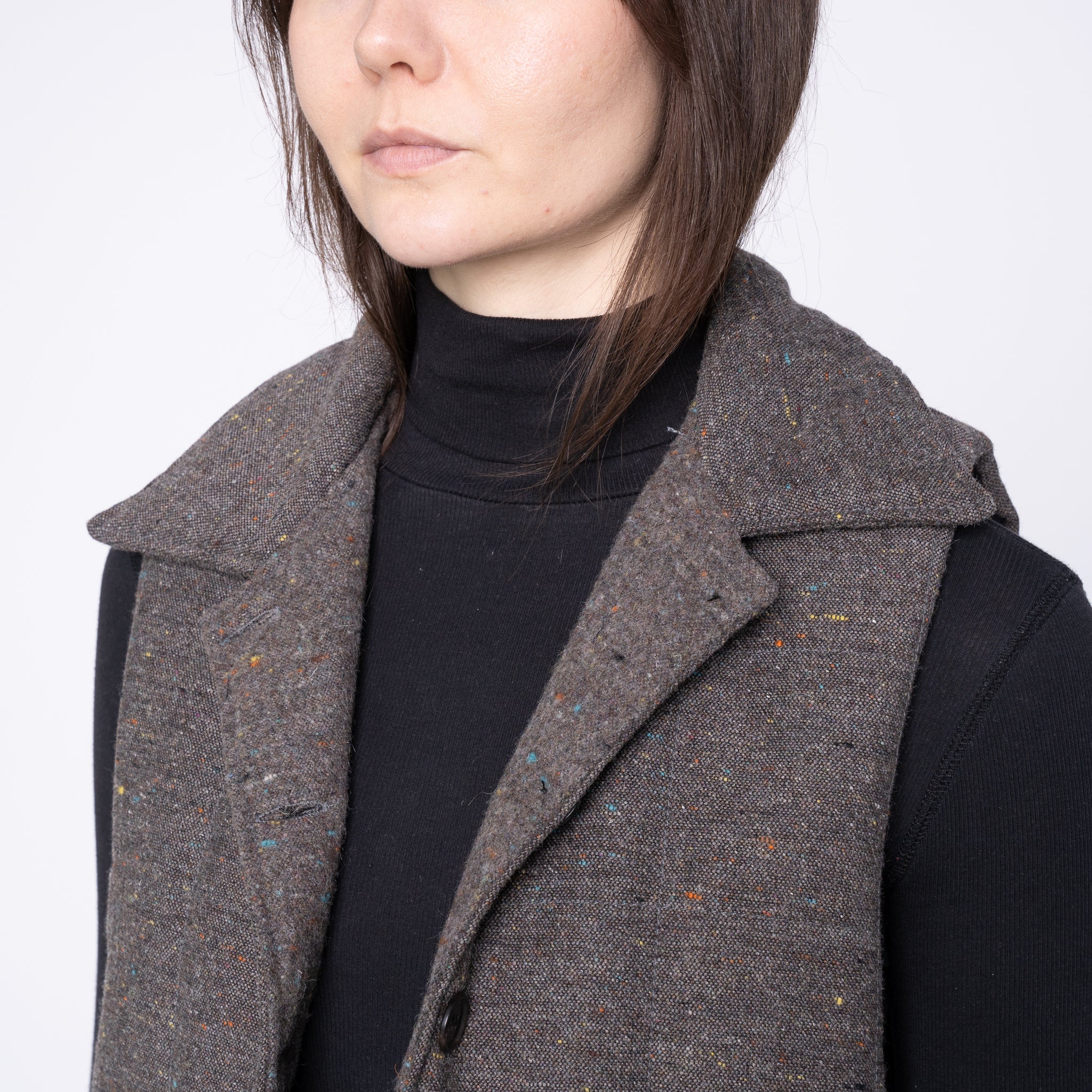 Quilted Vest - Wool Multi Nep - Brown by Naked & Famous Denim