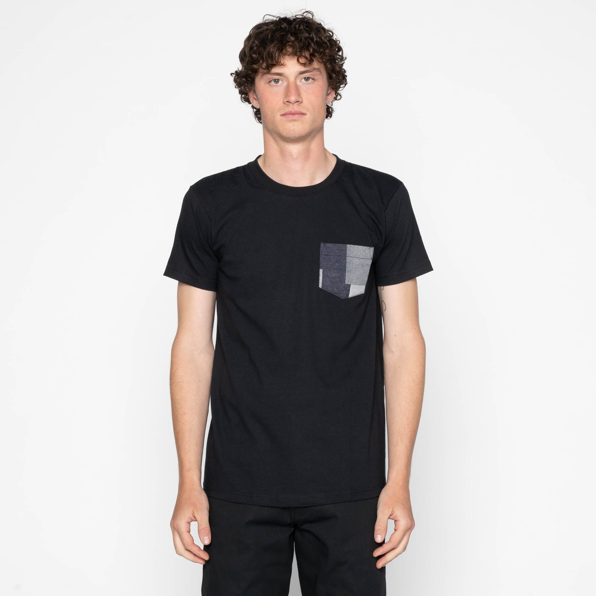 Pocket Tee - Black + Indigo Jacquard - Indigo by Naked & Famous Denim