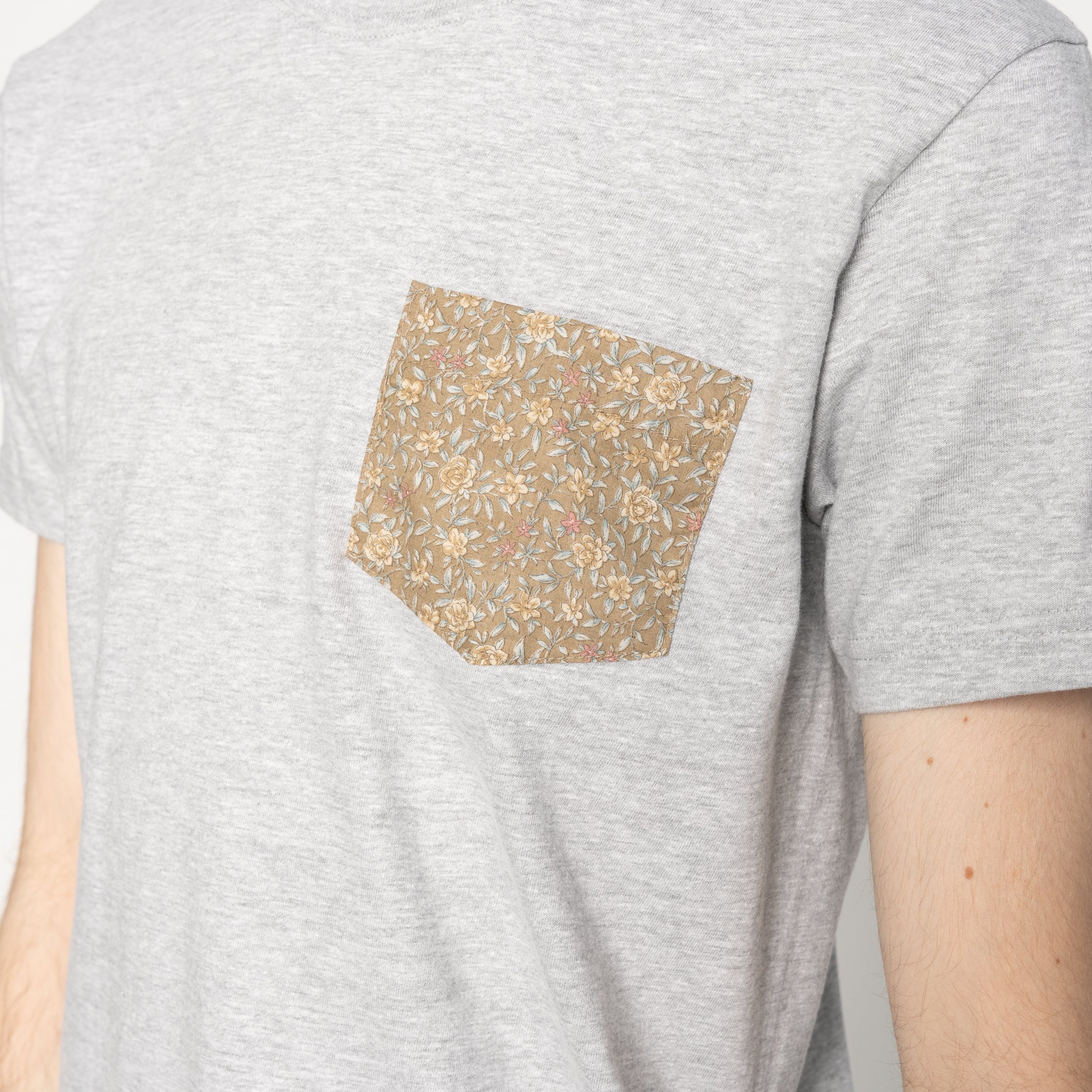 Pocket Tee - Heather Grey - Bell Flowers - Cinnamon by Naked & Famous Denim