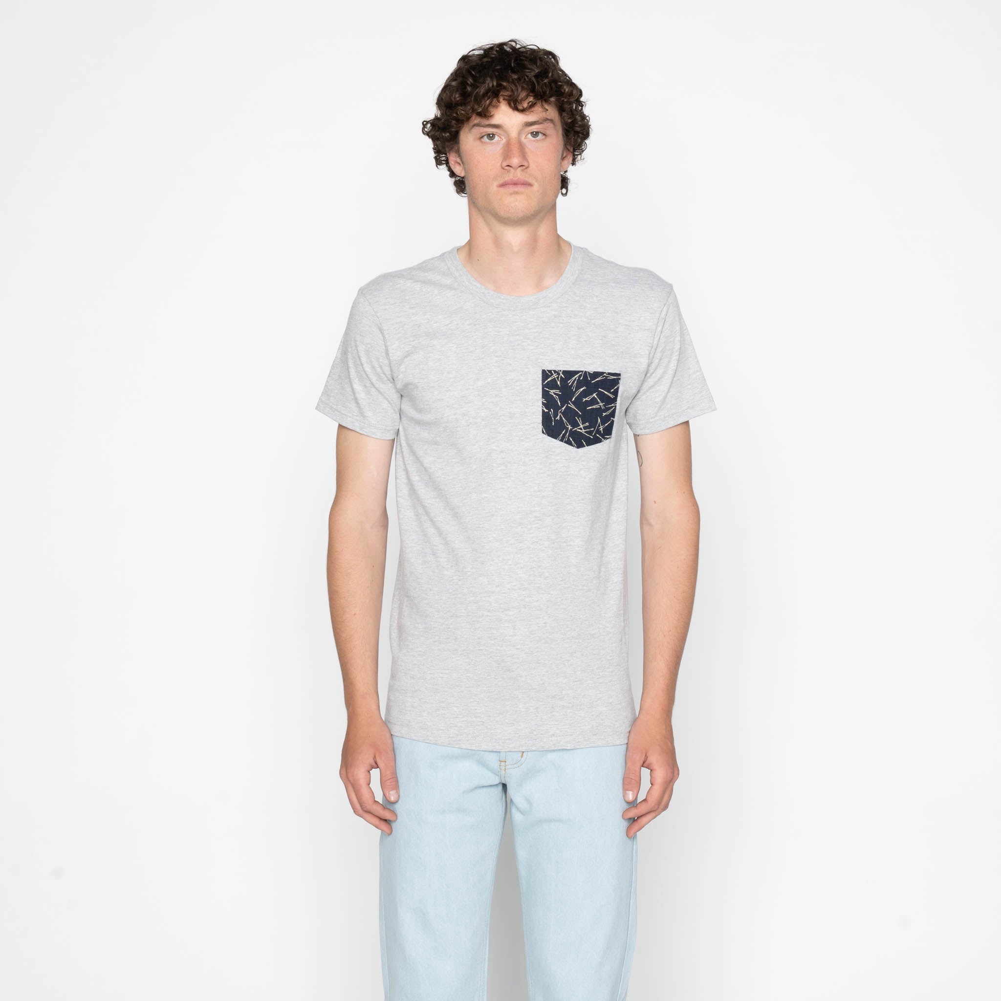 Pocket Tee - Heather Grey + Matsuba Pine Needles - Indigo by Naked & Famous Denim