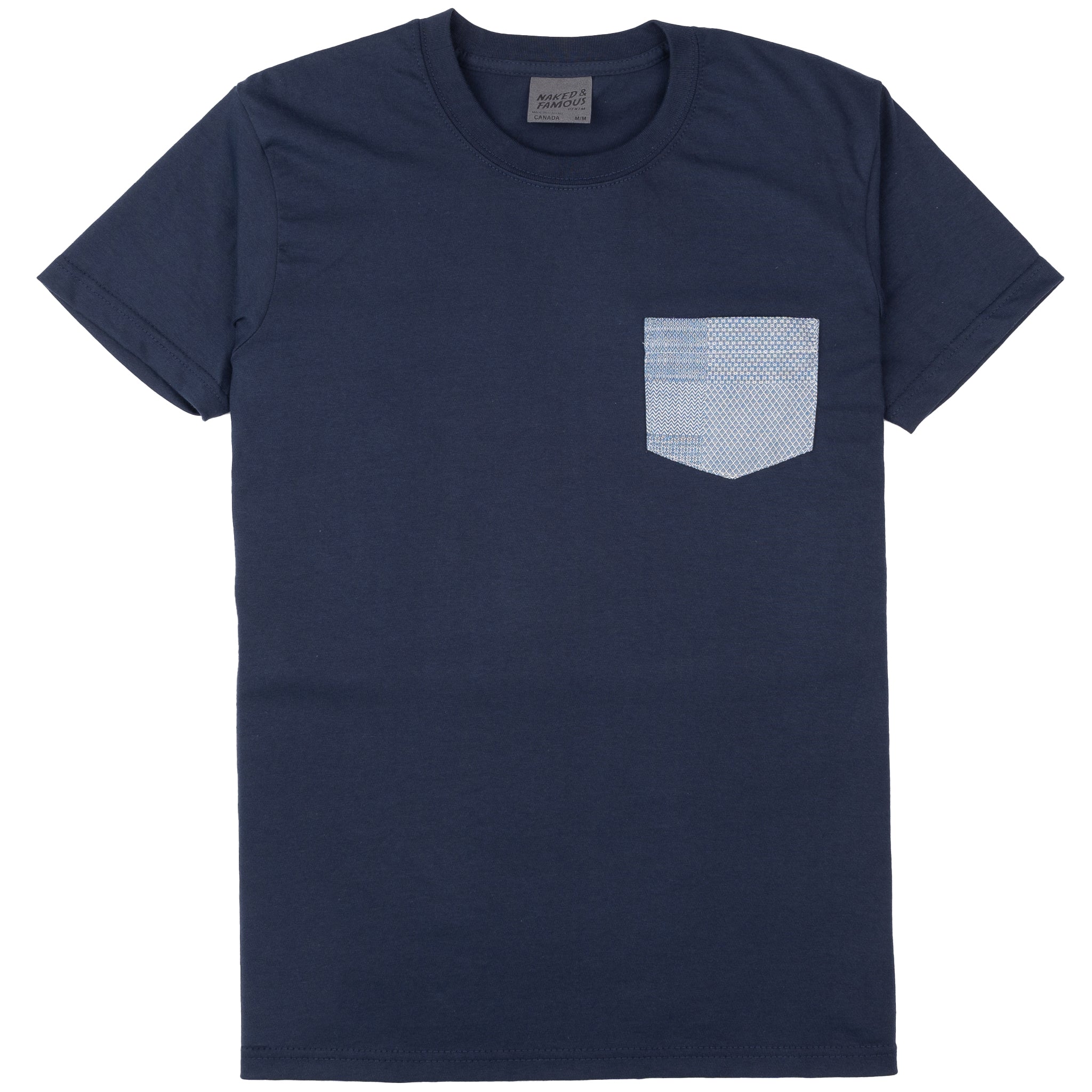Pocket Tee - Navy - Dobby Patchwork - Pale Blue by Naked & Famous Denim