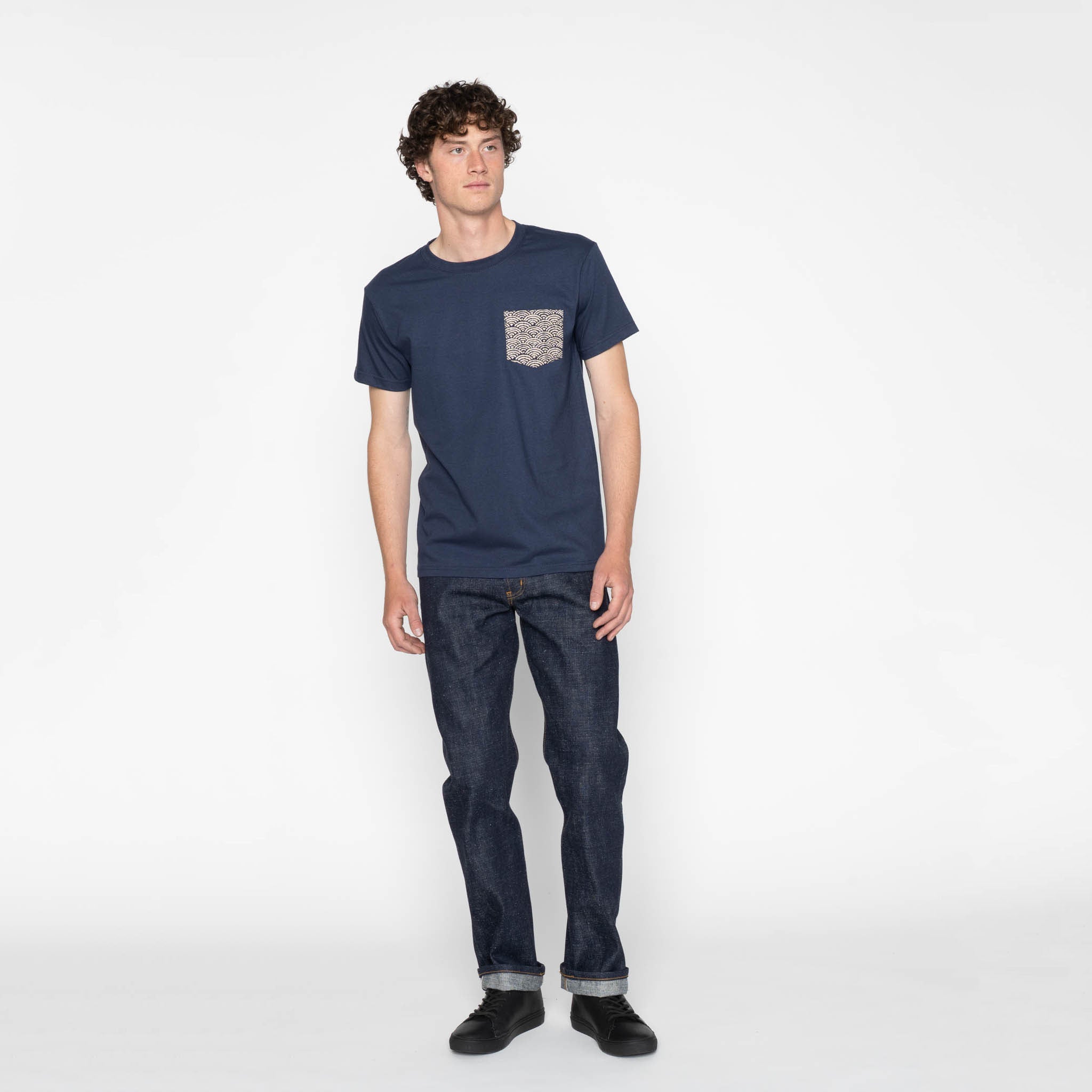 Pocket Tee - Navy + Seigaiha Waves - Indigo by Naked & Famous Denim