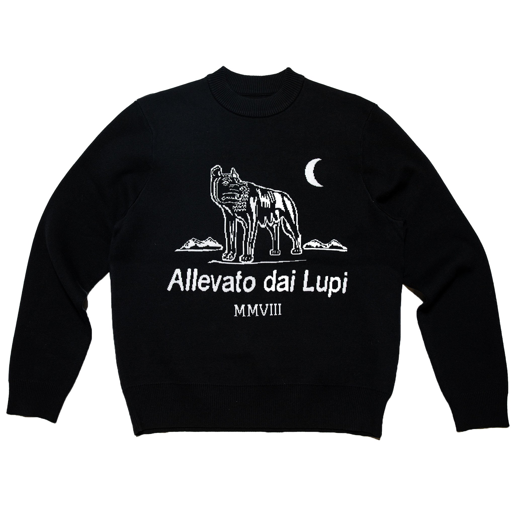 Intarsia knit Slub Sweater - Black by Raised by Wolves