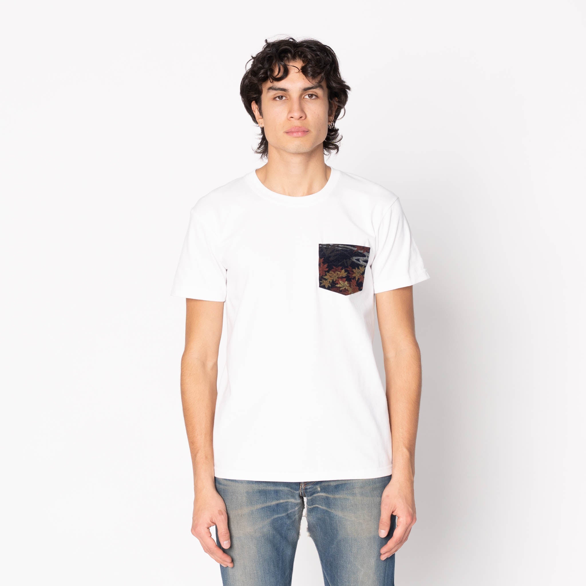 Pocket Tee - White - Printed Autumn - Navy by Naked & Famous Denim