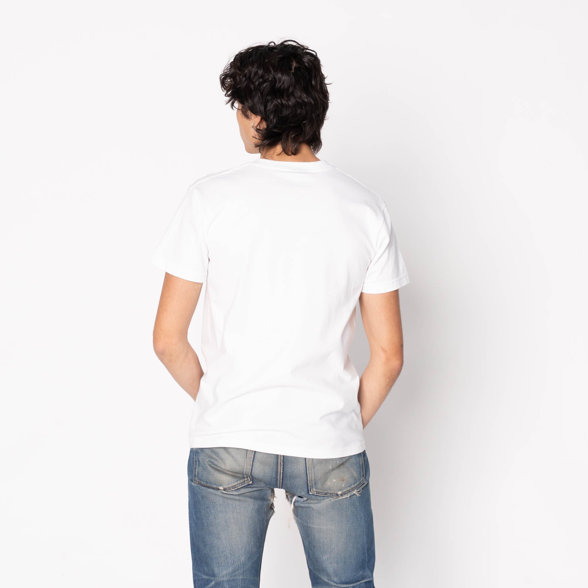 Pocket Tee - White - Origami Poplin - Blue by Naked & Famous Denim