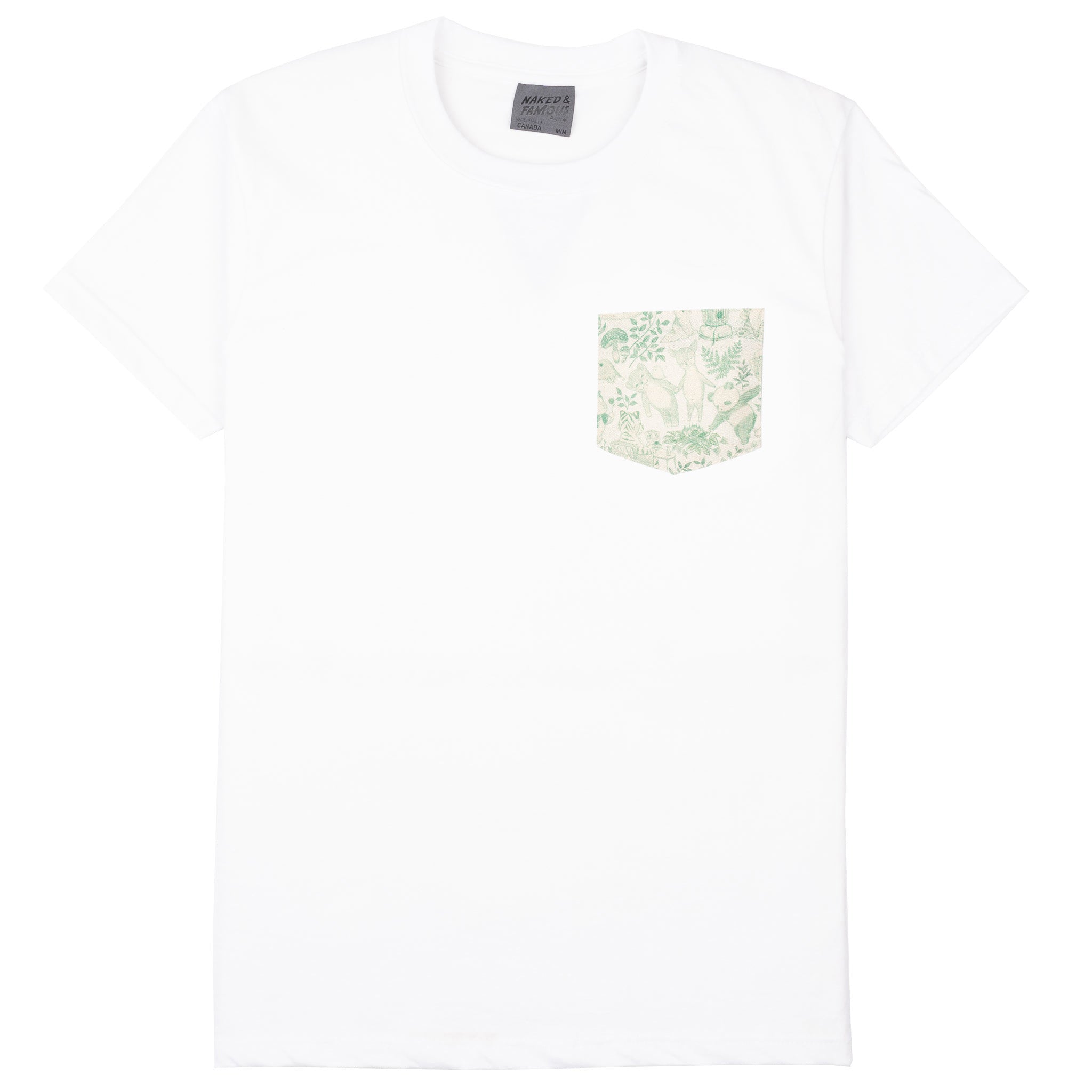 Pocket Tee - White + Linen Animals - Green by Naked & Famous Denim