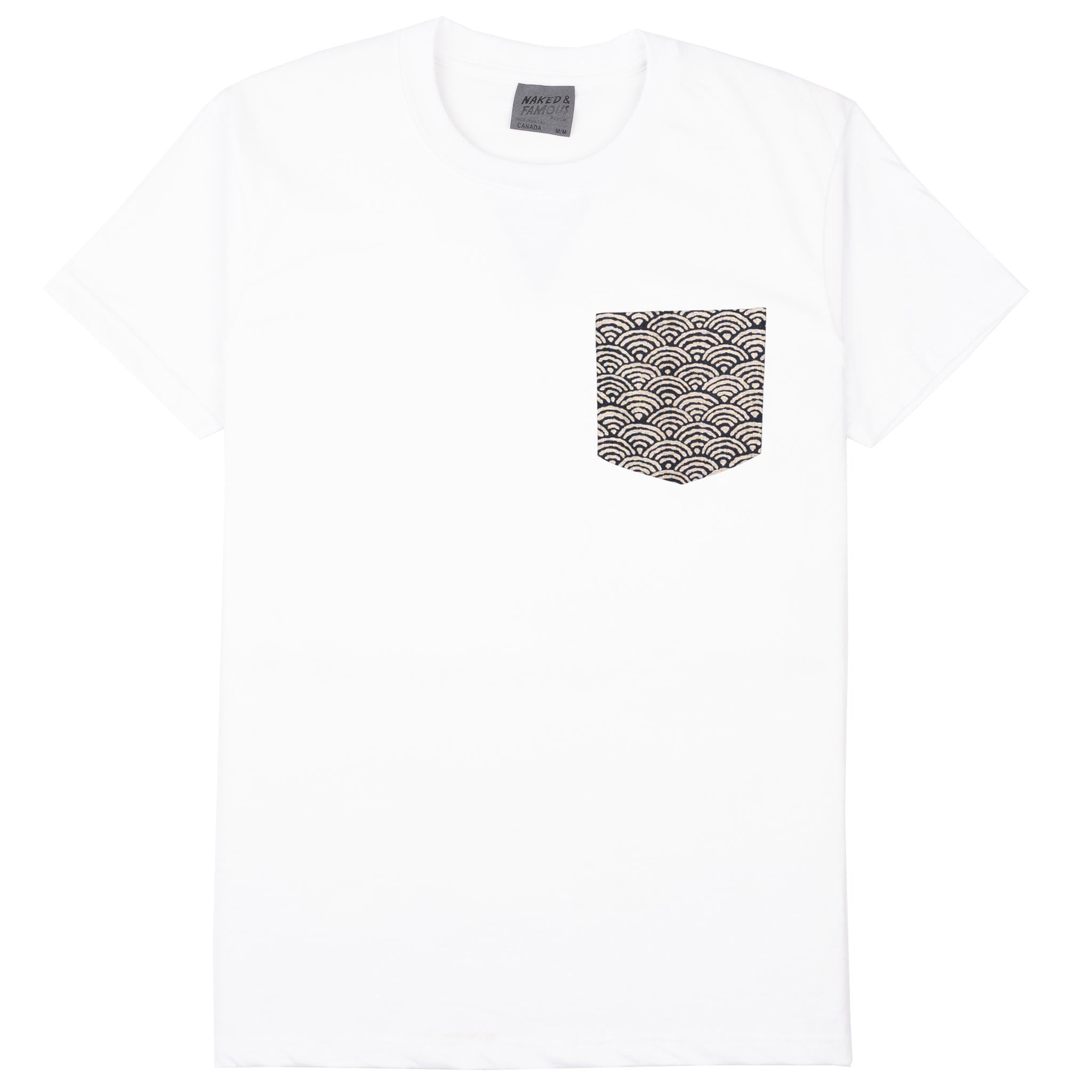 Pocket Tee - White + Seigaiha Waves - Indigo by Naked & Famous Denim