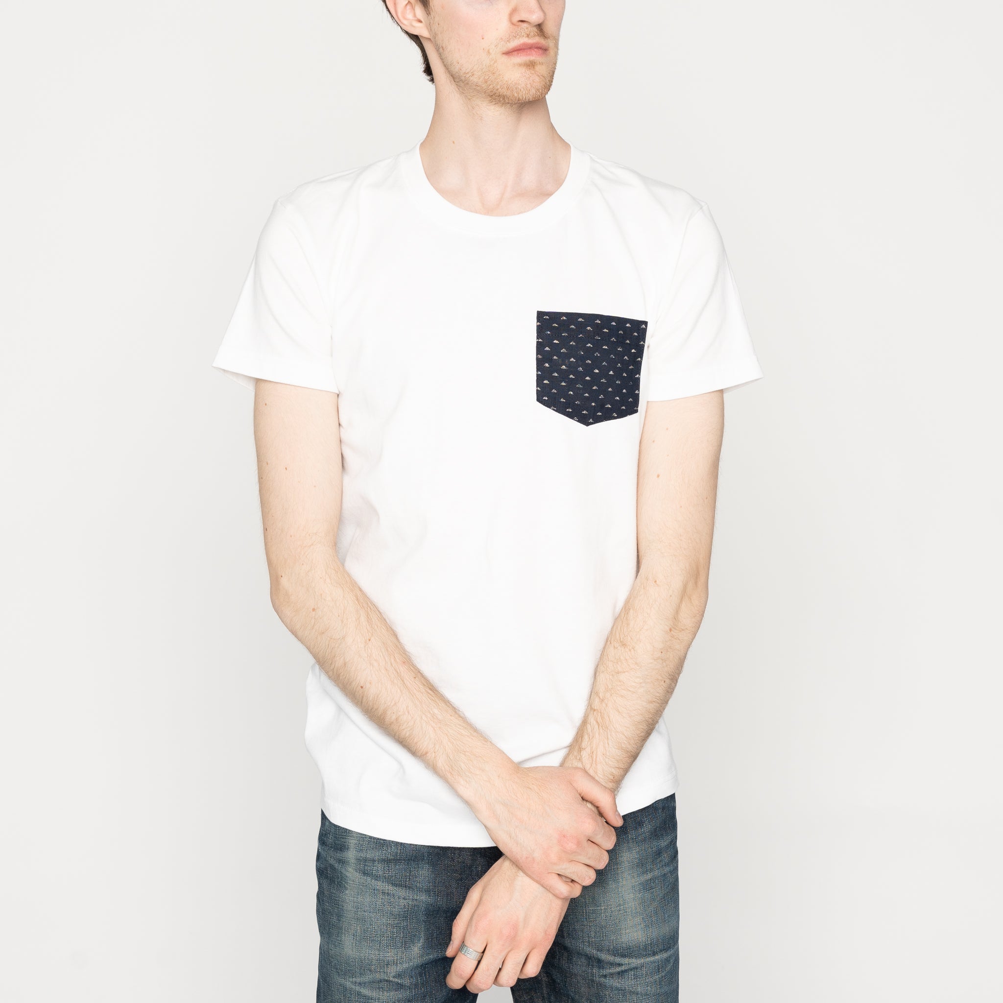 Pocket Tee - White - Kimono Triangles by Naked & Famous Denim