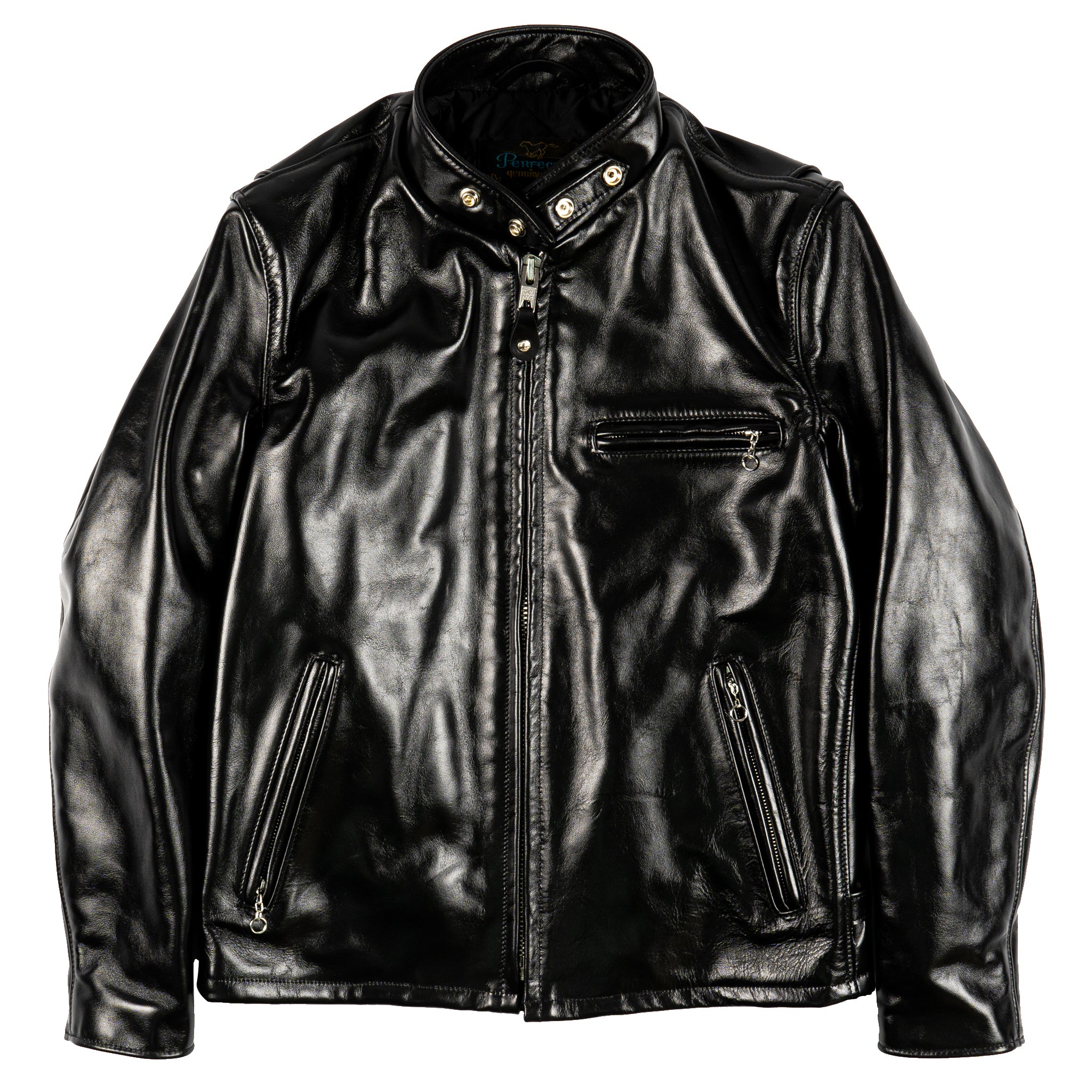 641HH - Racer Black Leather Motorcycle Jacket in Horsehide - Black by Schott