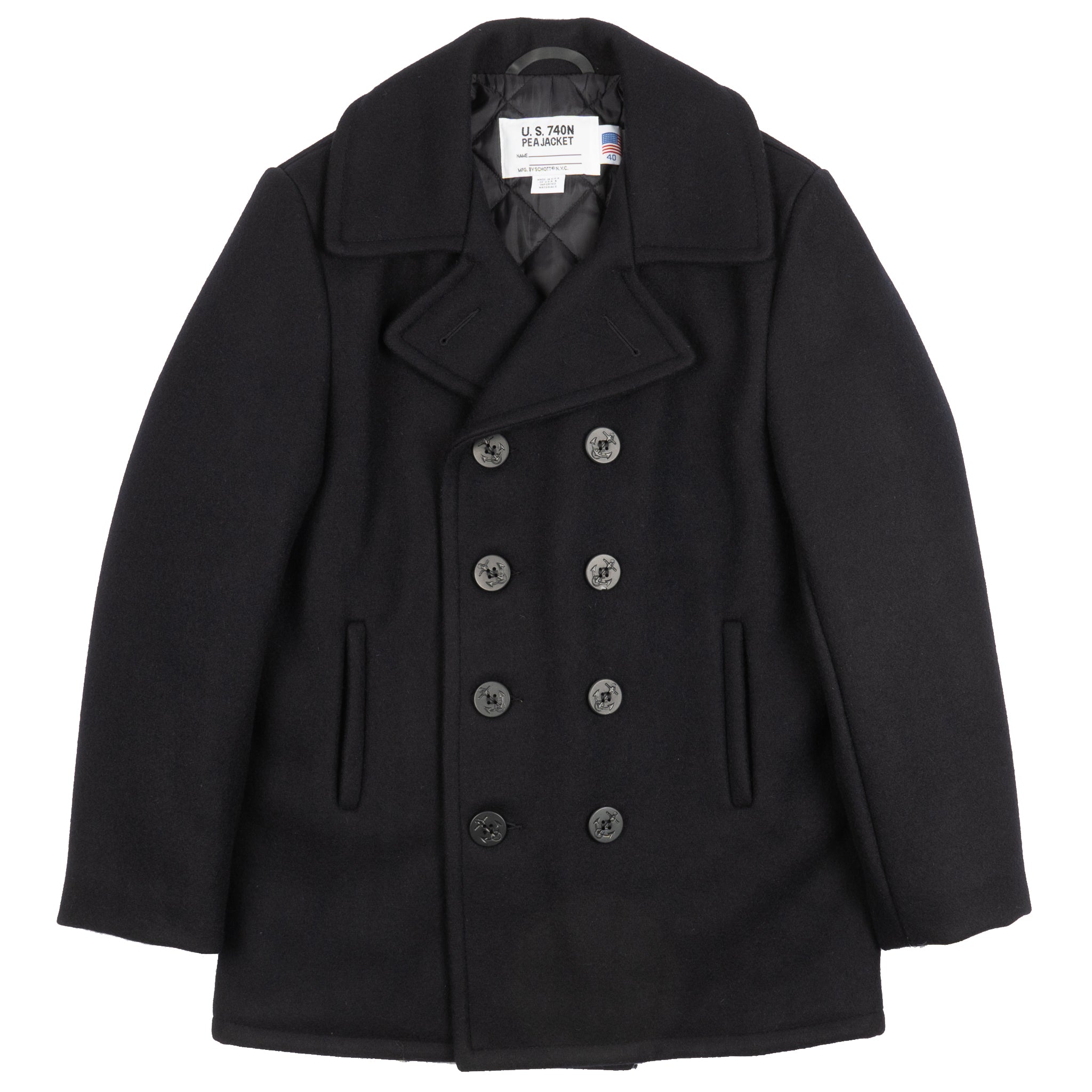 740 - Classic Melton Wool Navy Pea Coat - New Navy by Schott