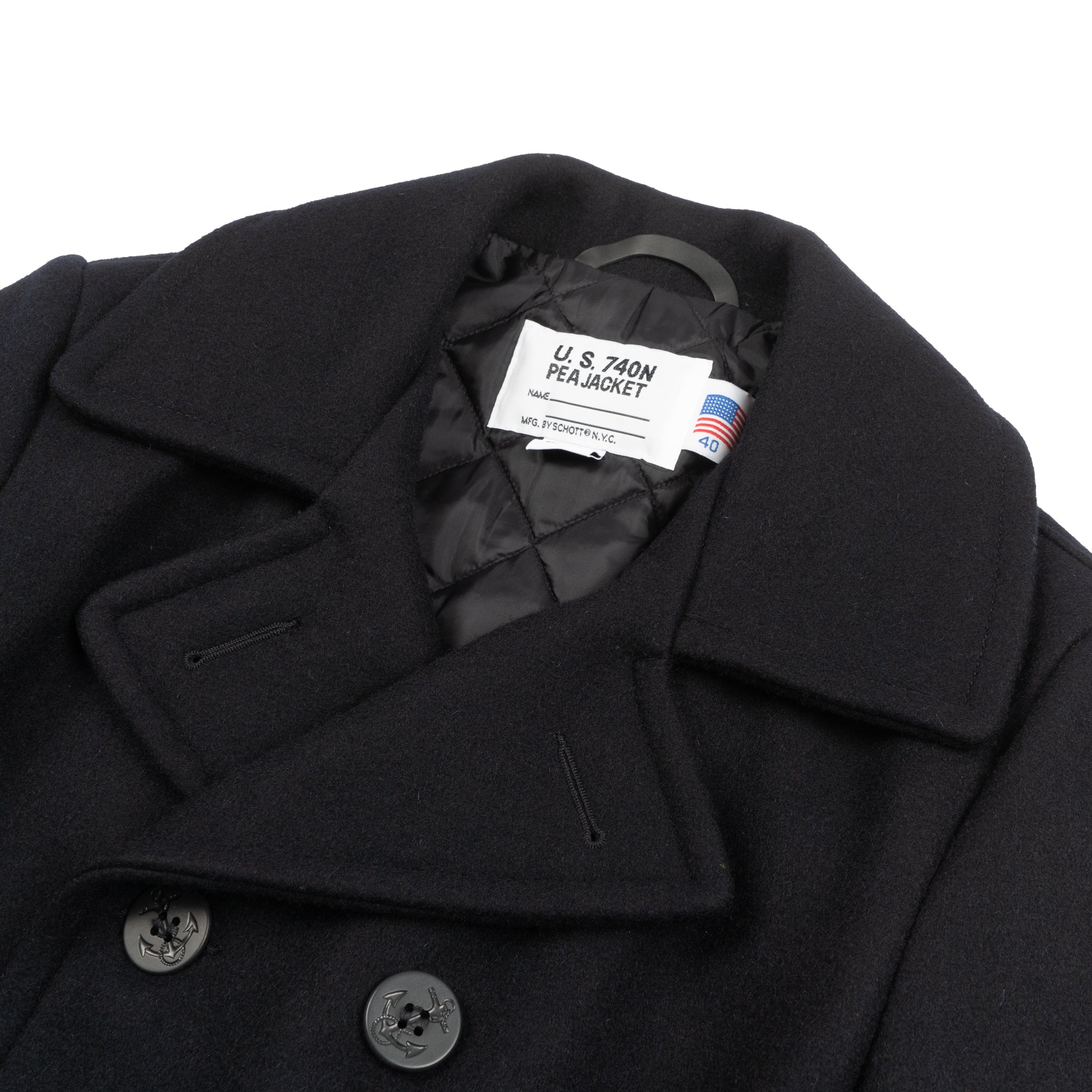 740 - Classic Melton Wool Navy Pea Coat - New Navy by Schott
