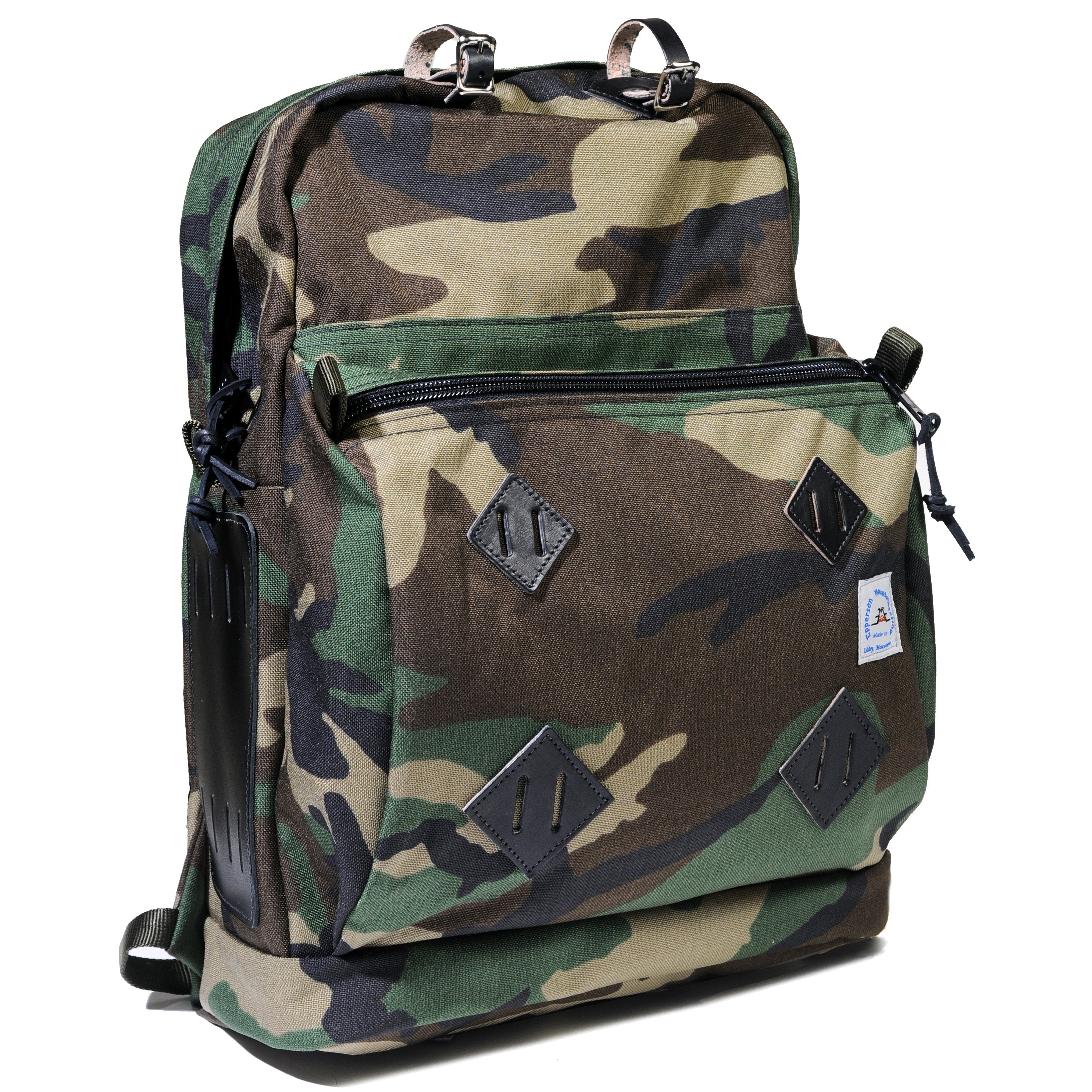 Day Pack - Mil-Spec Woodland Camo with Black Leather Patch by Epperson Mountaineering